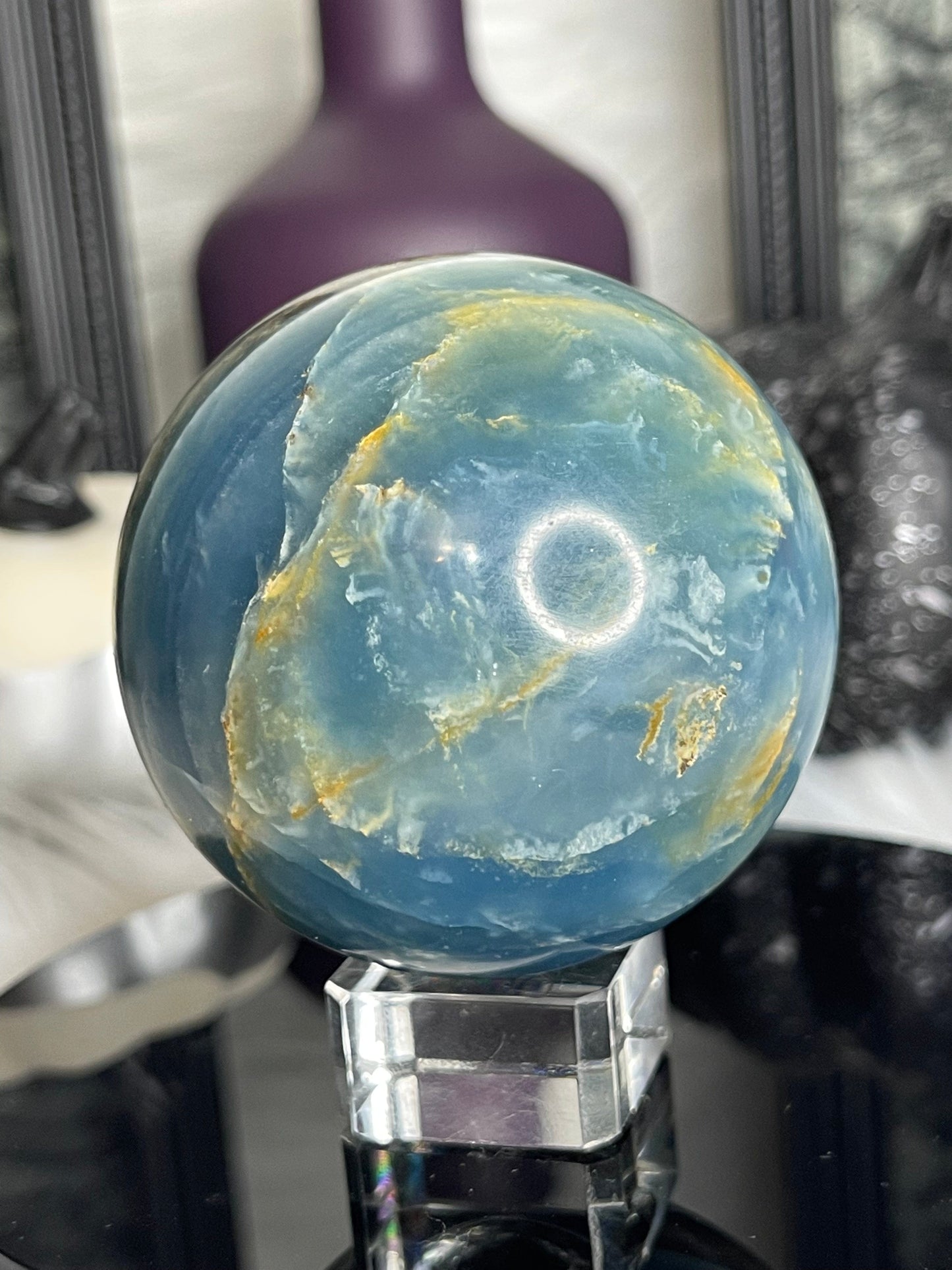 Two Twisted Souls  Crystal Blue Onyx Sphere With Beautiful Banding