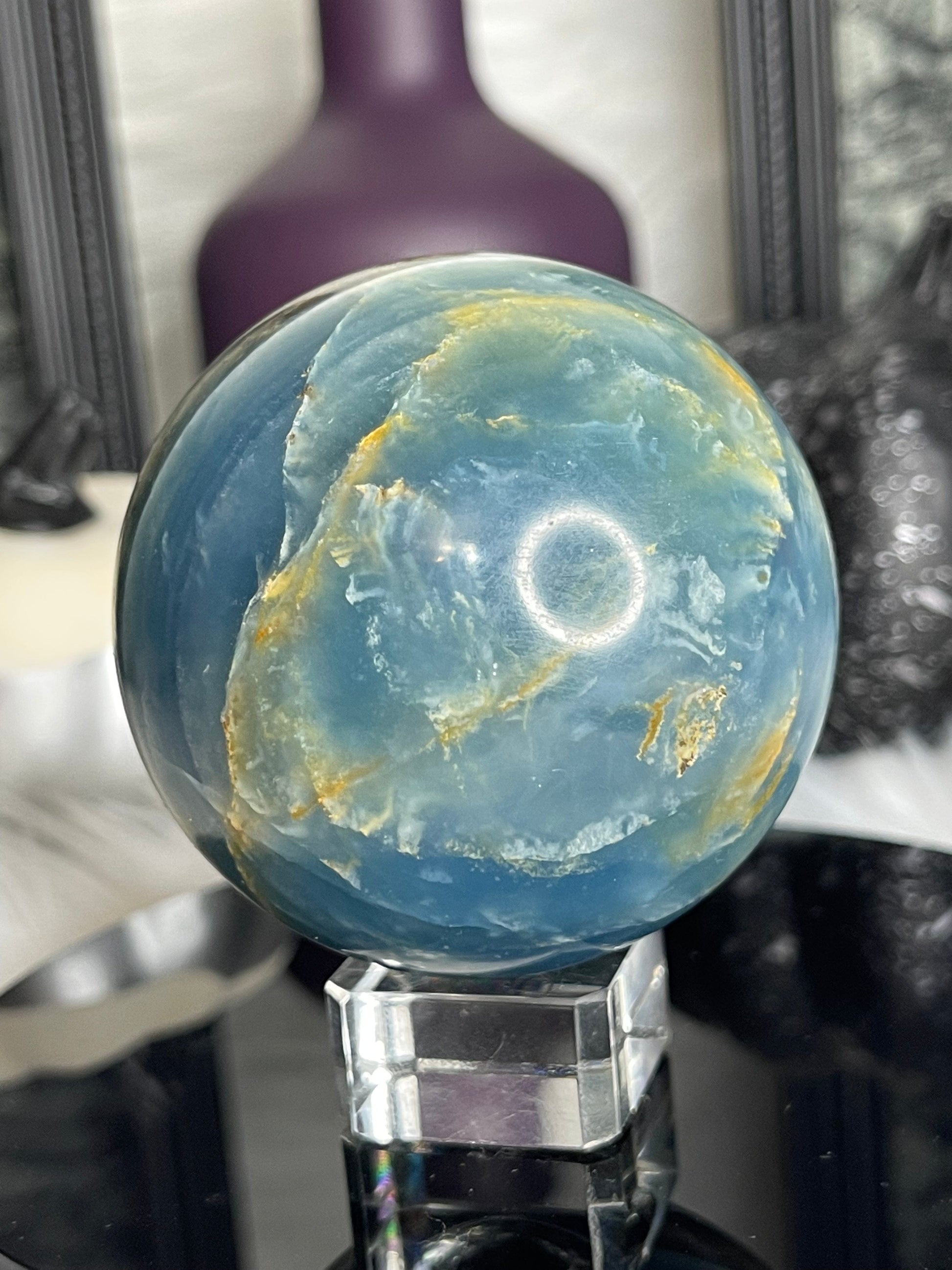 Two Twisted Souls  Crystal Blue Onyx Sphere With Beautiful Banding