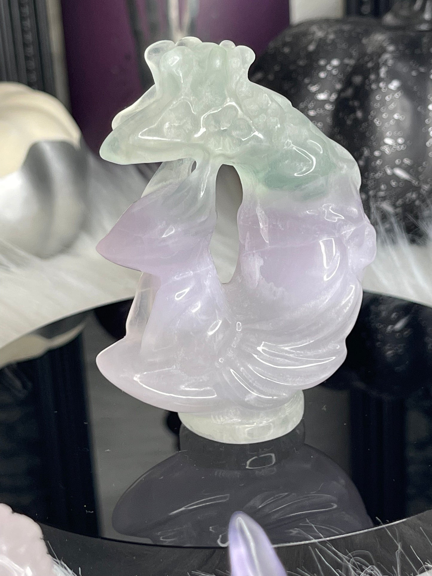 Two Twisted Souls  Crystal Fluorite 9 Tail Fox Carving