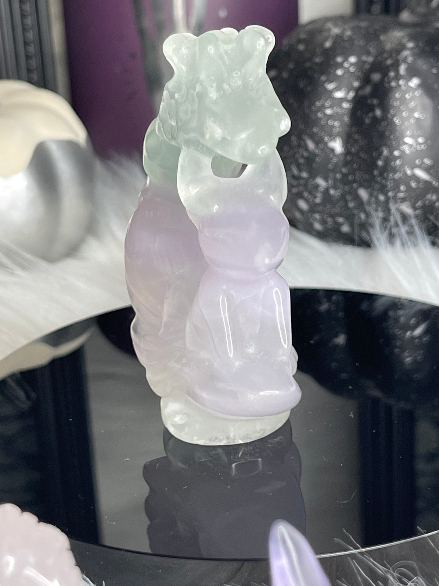 Two Twisted Souls  Crystal Fluorite 9 Tail Fox Carving