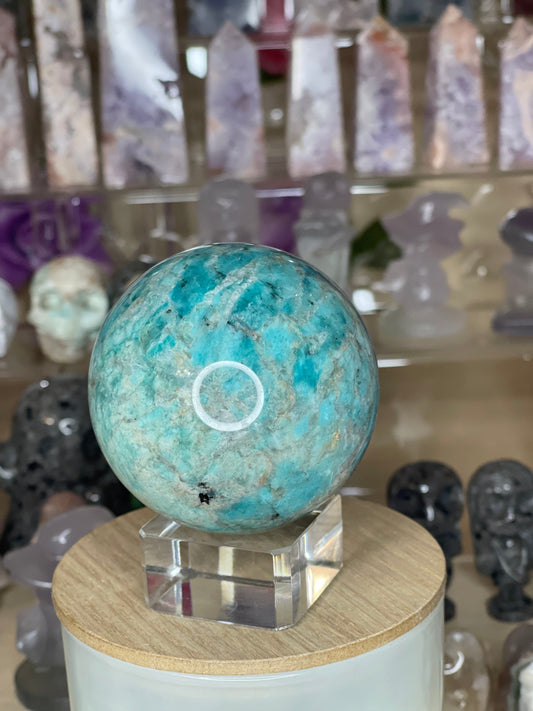 Two Twisted Souls  Crystals Amazonite with smokey crystal sphere