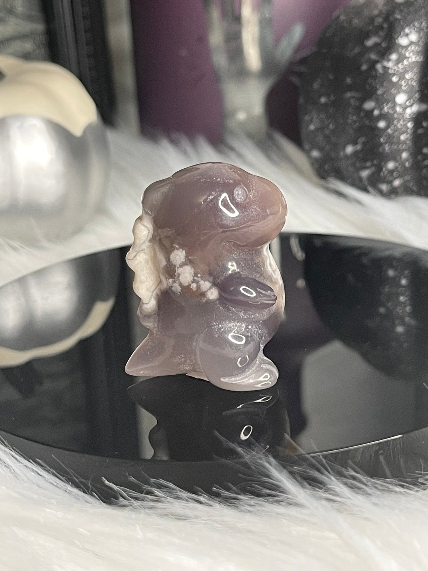 Two Twisted Souls  Crystals Black Flower Agate dinosaur crystal A