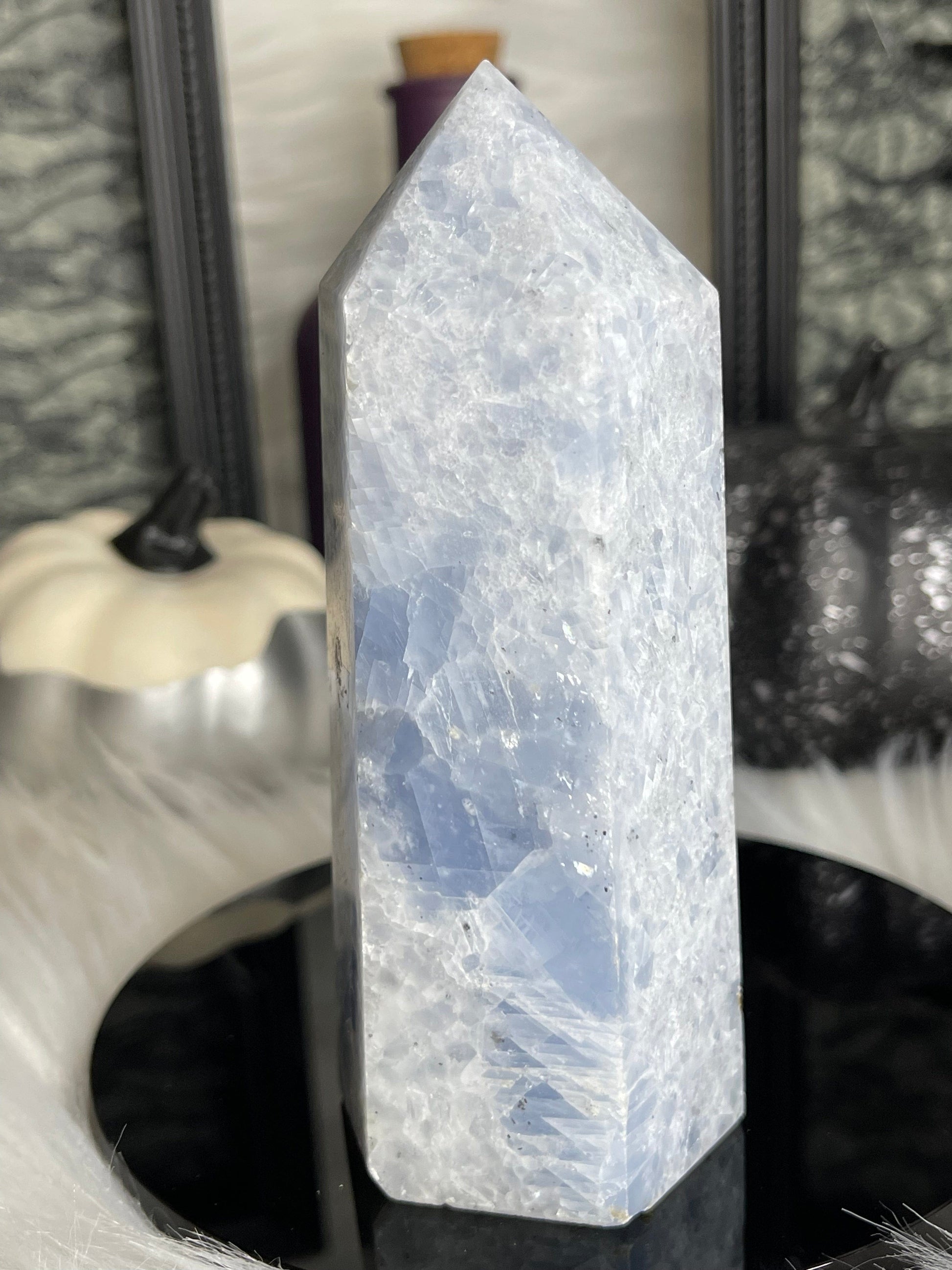 Two Twisted Souls  Crystals Blue Calcite crystal tower with beautiful rainbows D