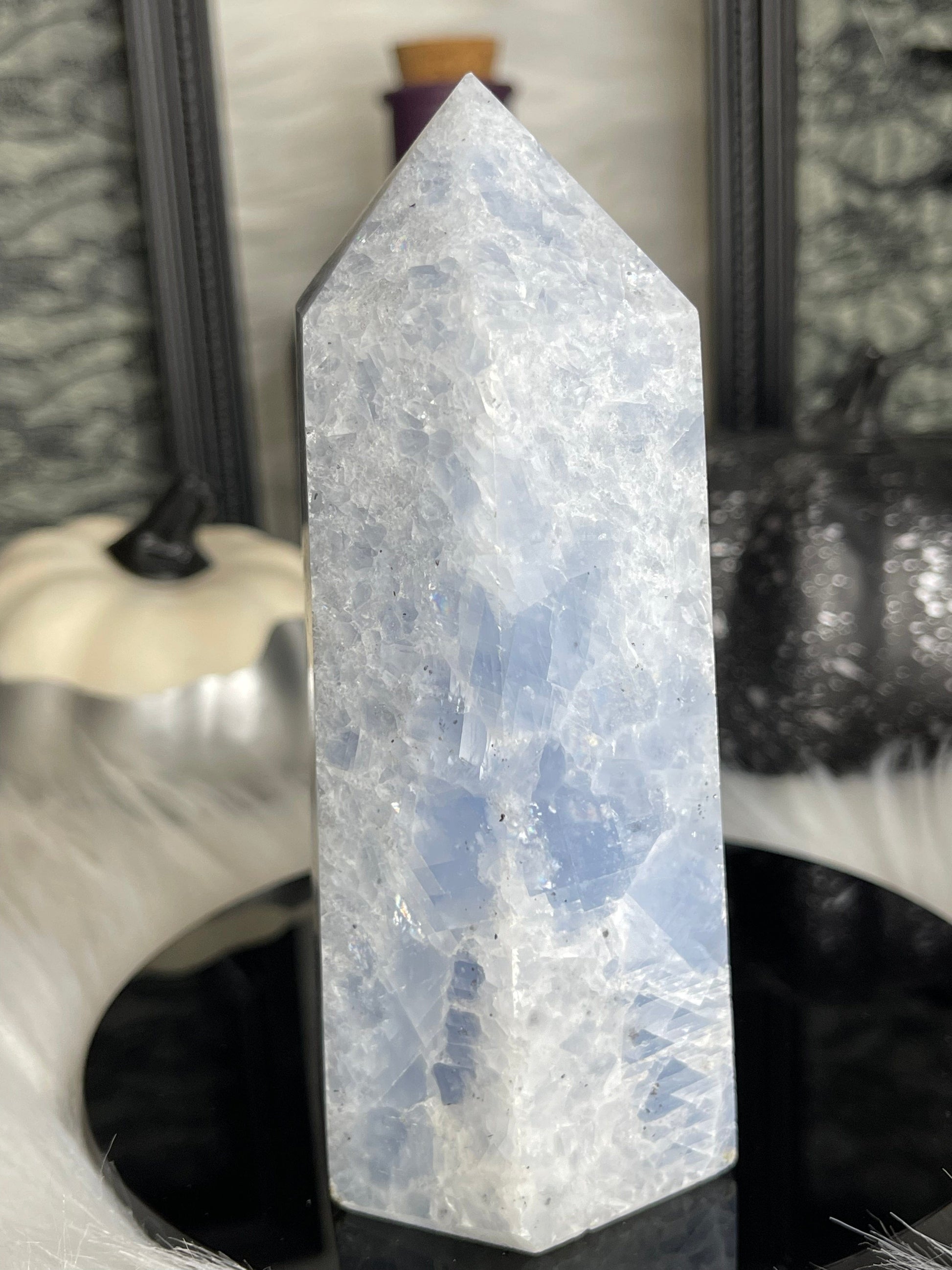 Two Twisted Souls  Crystals Blue Calcite crystal tower with beautiful rainbows D