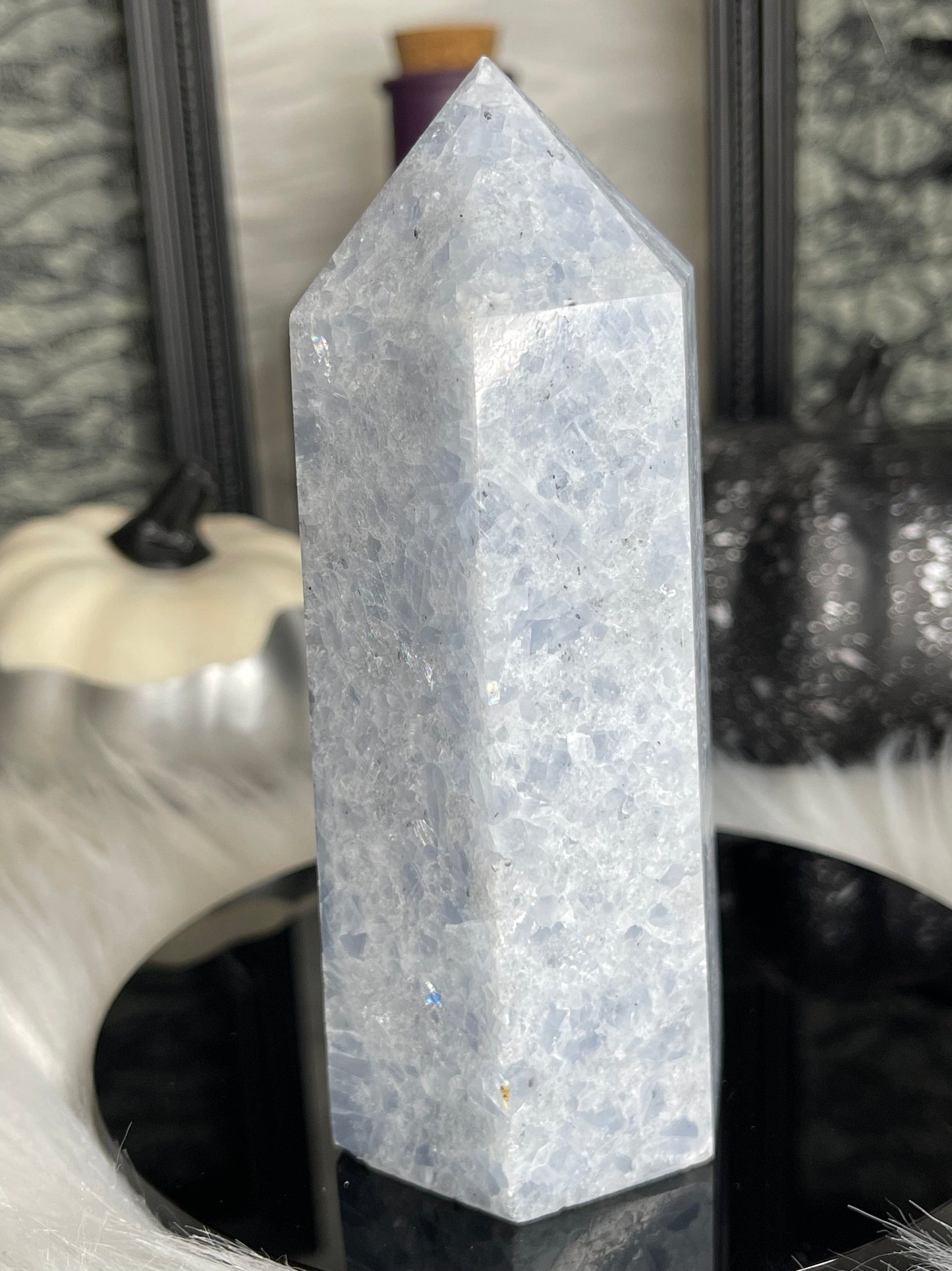 Two Twisted Souls  Crystals Blue Calcite crystal tower with beautiful rainbows D