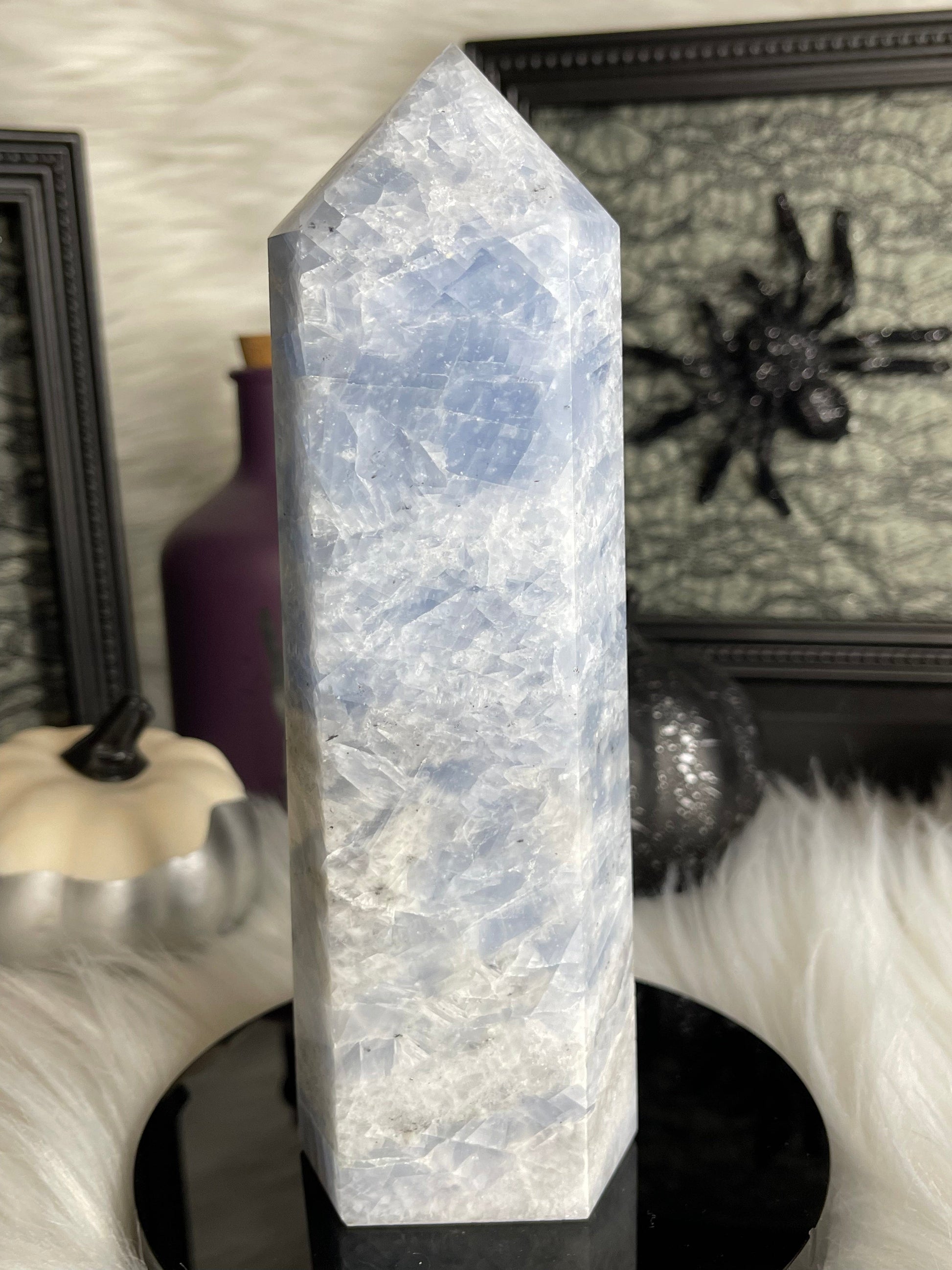 Two Twisted Souls  Crystals Blue Calcite crystal tower with gorgeous rainbows A