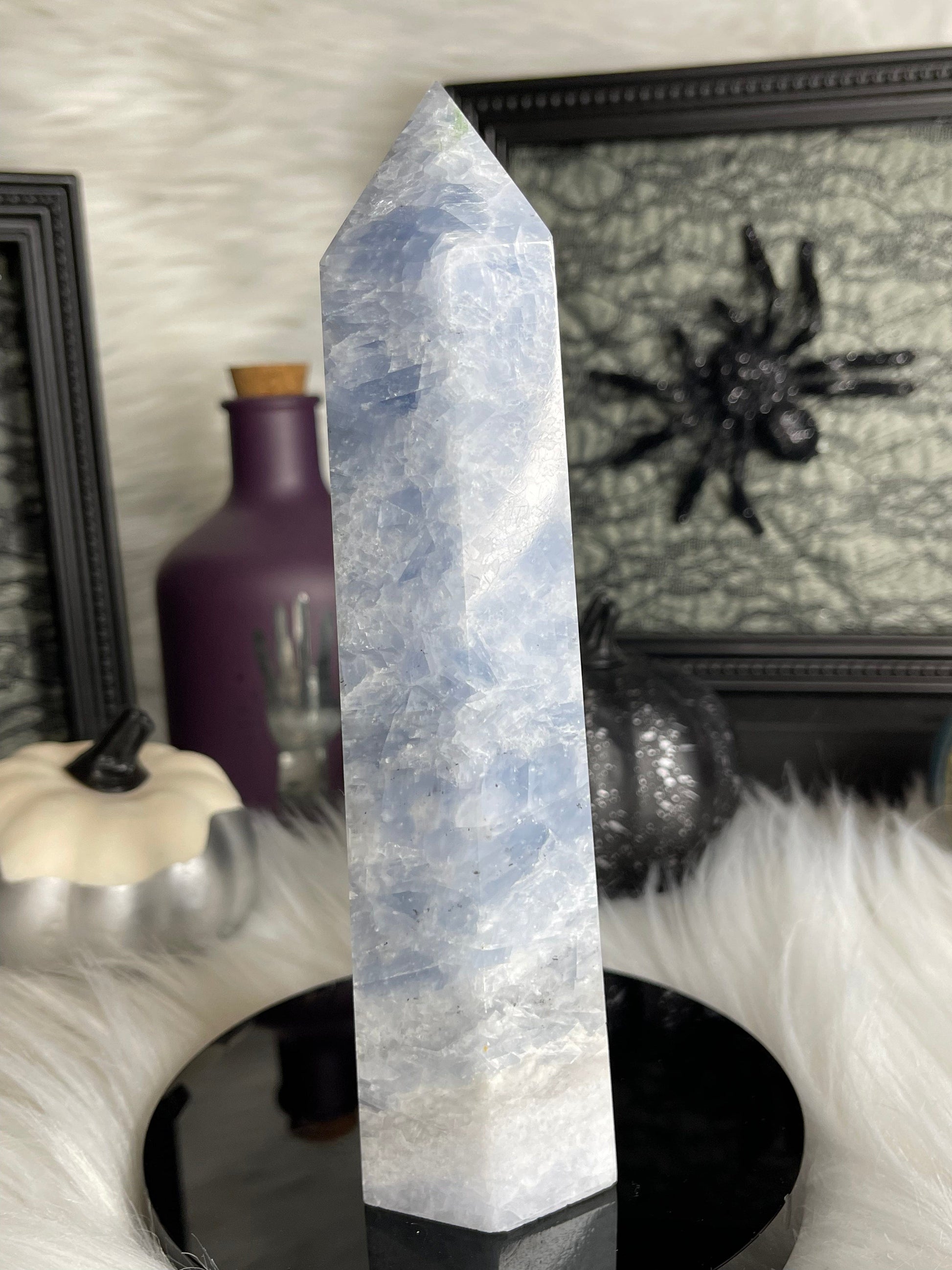 Two Twisted Souls  Crystals Blue Calcite crystal tower with gorgeous rainbows A