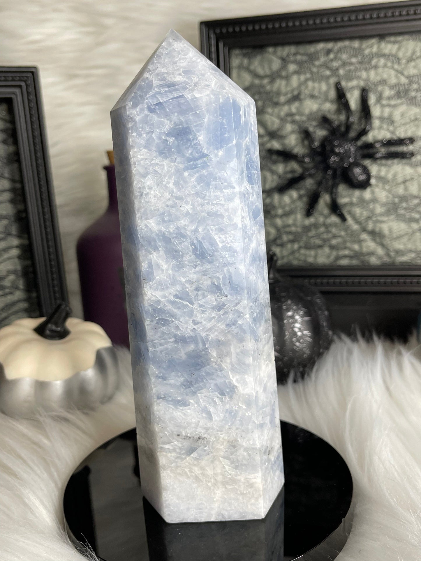 Two Twisted Souls  Crystals Blue Calcite crystal tower with gorgeous rainbows A