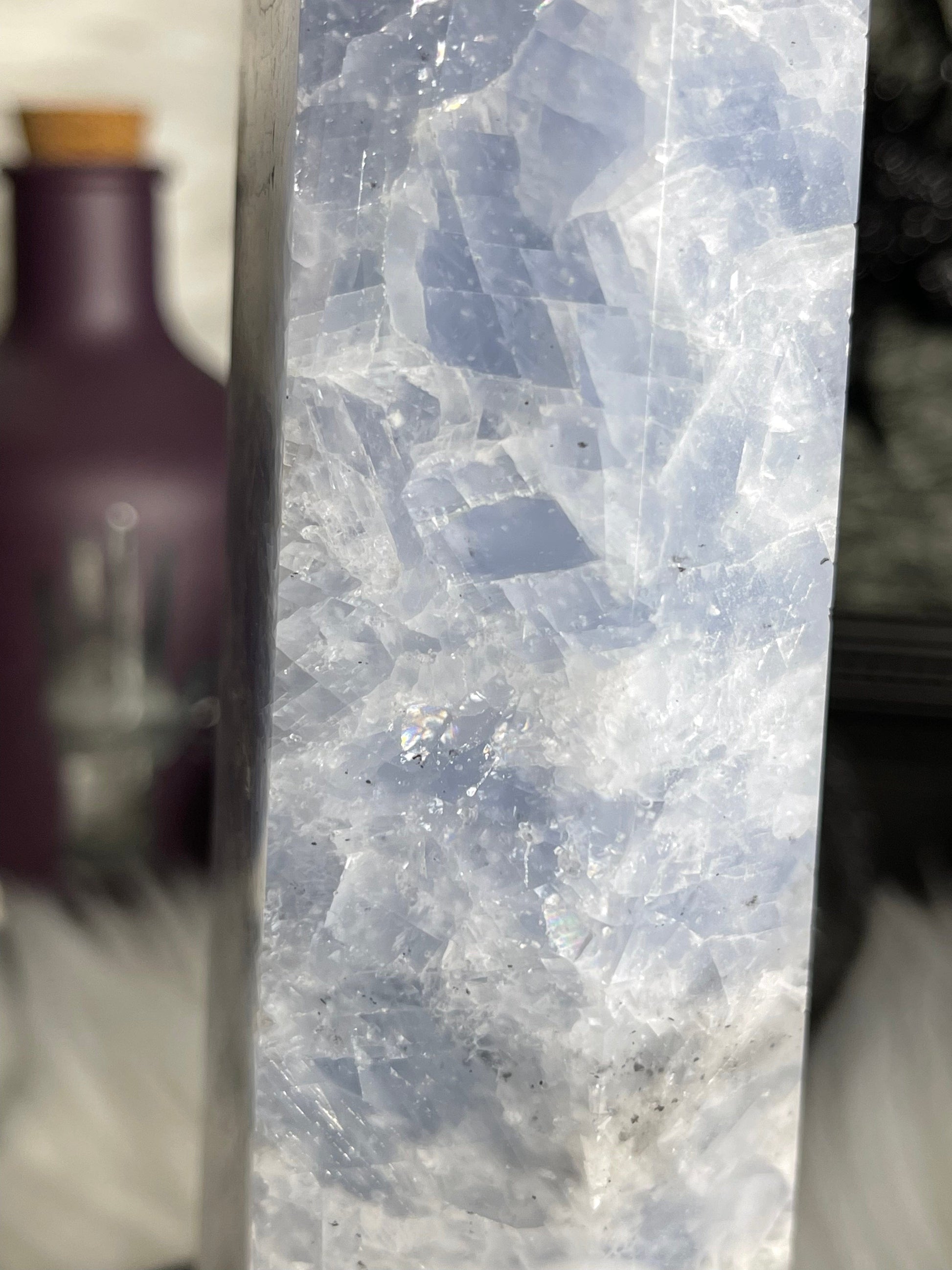 Two Twisted Souls  Crystals Blue Calcite crystal tower with gorgeous rainbows A