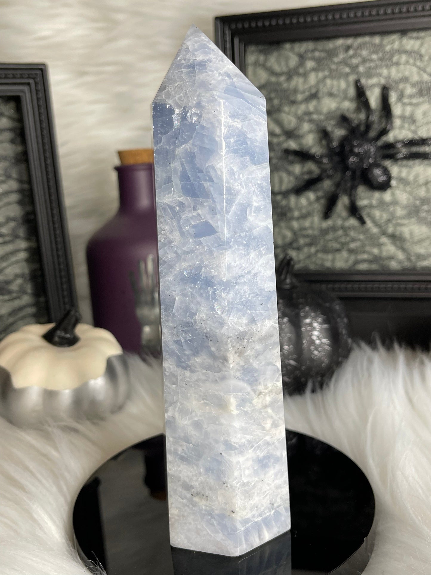 Two Twisted Souls  Crystals Blue Calcite crystal tower with gorgeous rainbows A