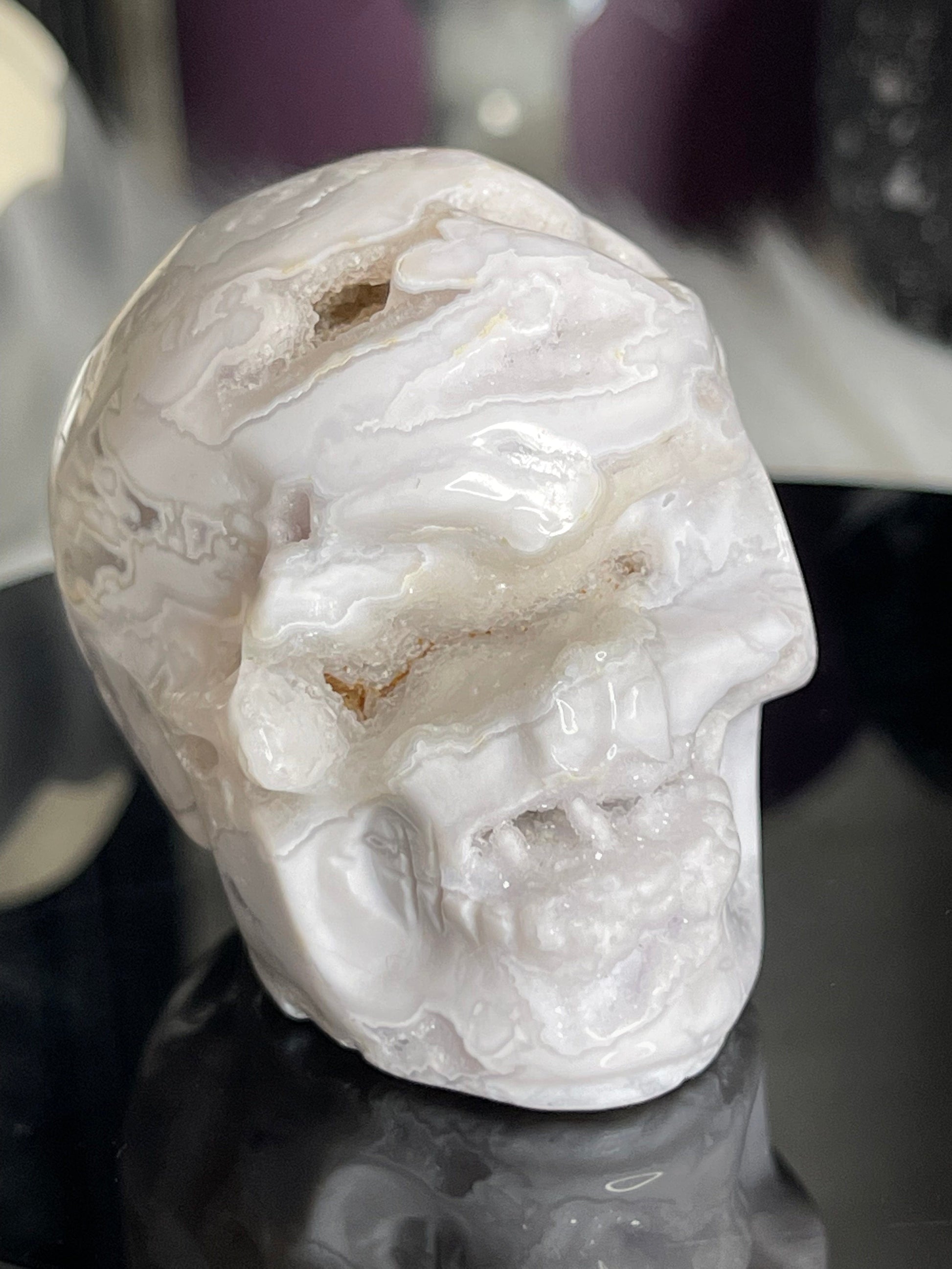 Two Twisted Souls  Crystals Dendetric White Agate Skull H