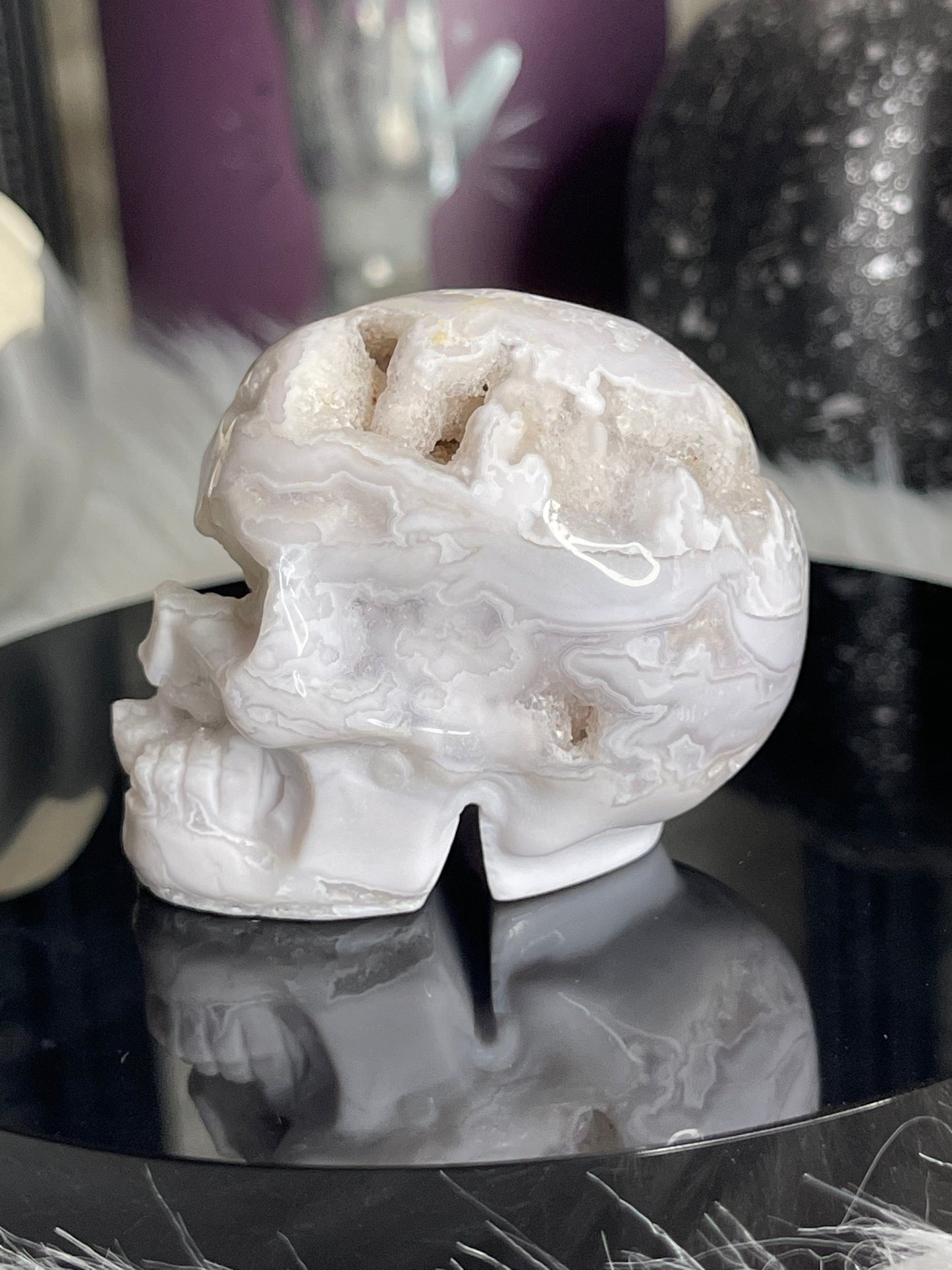 Two Twisted Souls  Crystals Dendetric White Agate Skull H