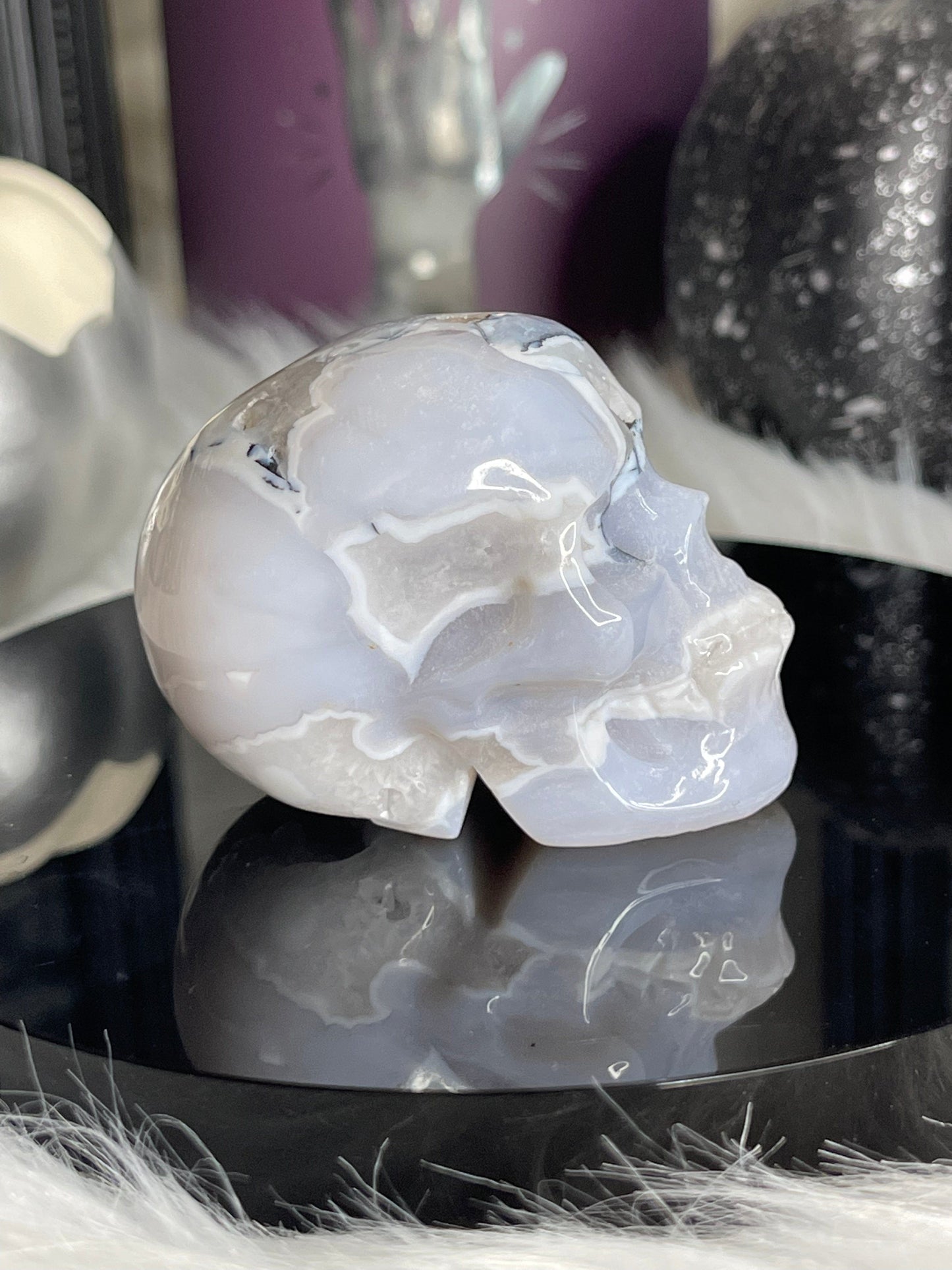 Two Twisted Souls  Crystals Dendritic White Agate Skull G