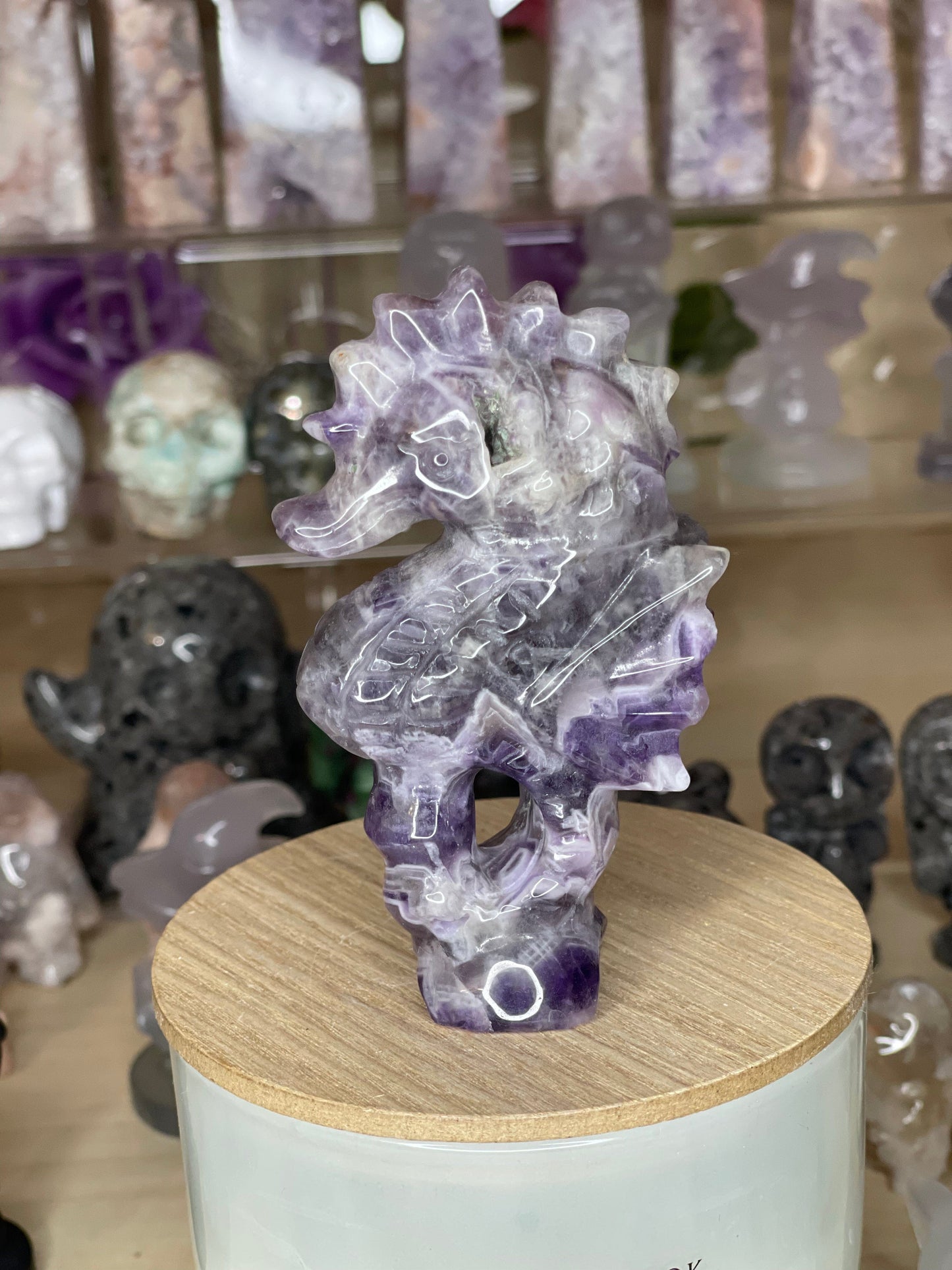 Two Twisted Souls  Crystals Dream Amethyst Seahorse crystal carving