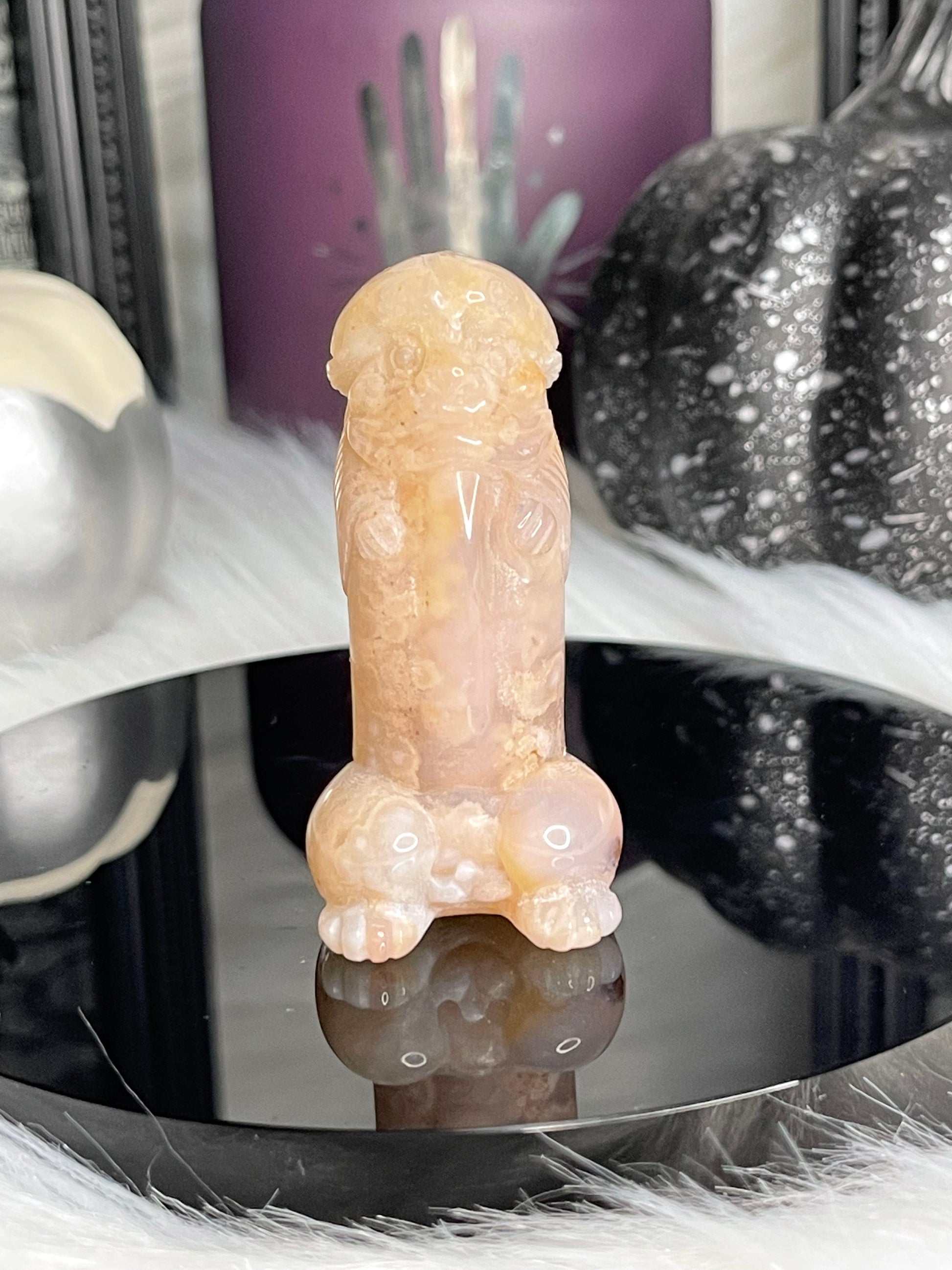 Two Twisted Souls  Crystals Flower Agate penis crystal carving C