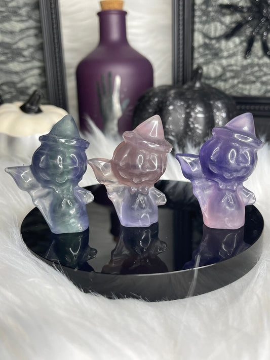 Two Twisted Souls  Crystals Fluorite Pumpkin Head Witch Listing Is For ONE Fluorite Pumpkin Head Witch