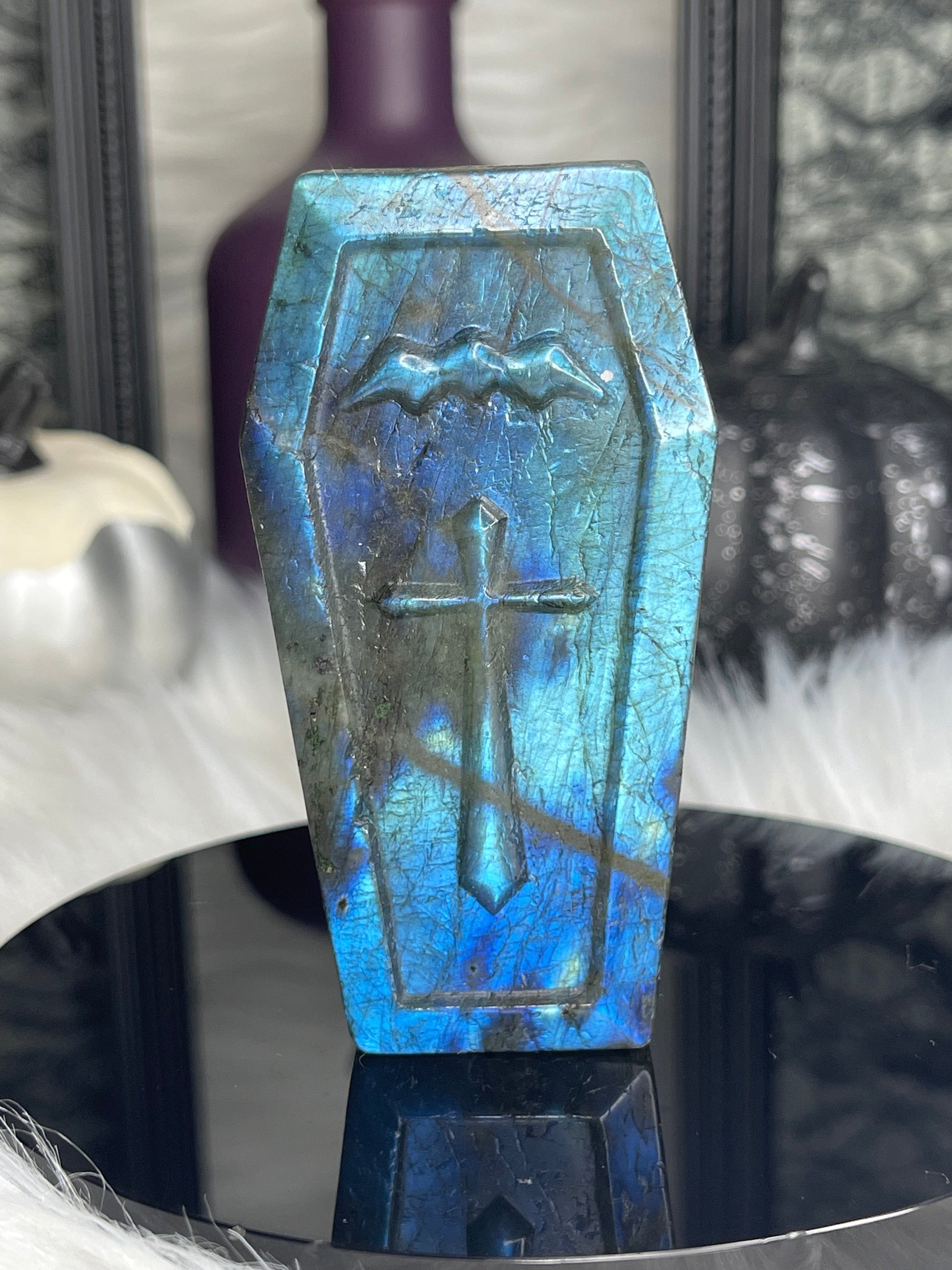 Two Twisted Souls  Crystals Labradorite Coffin with blue flash