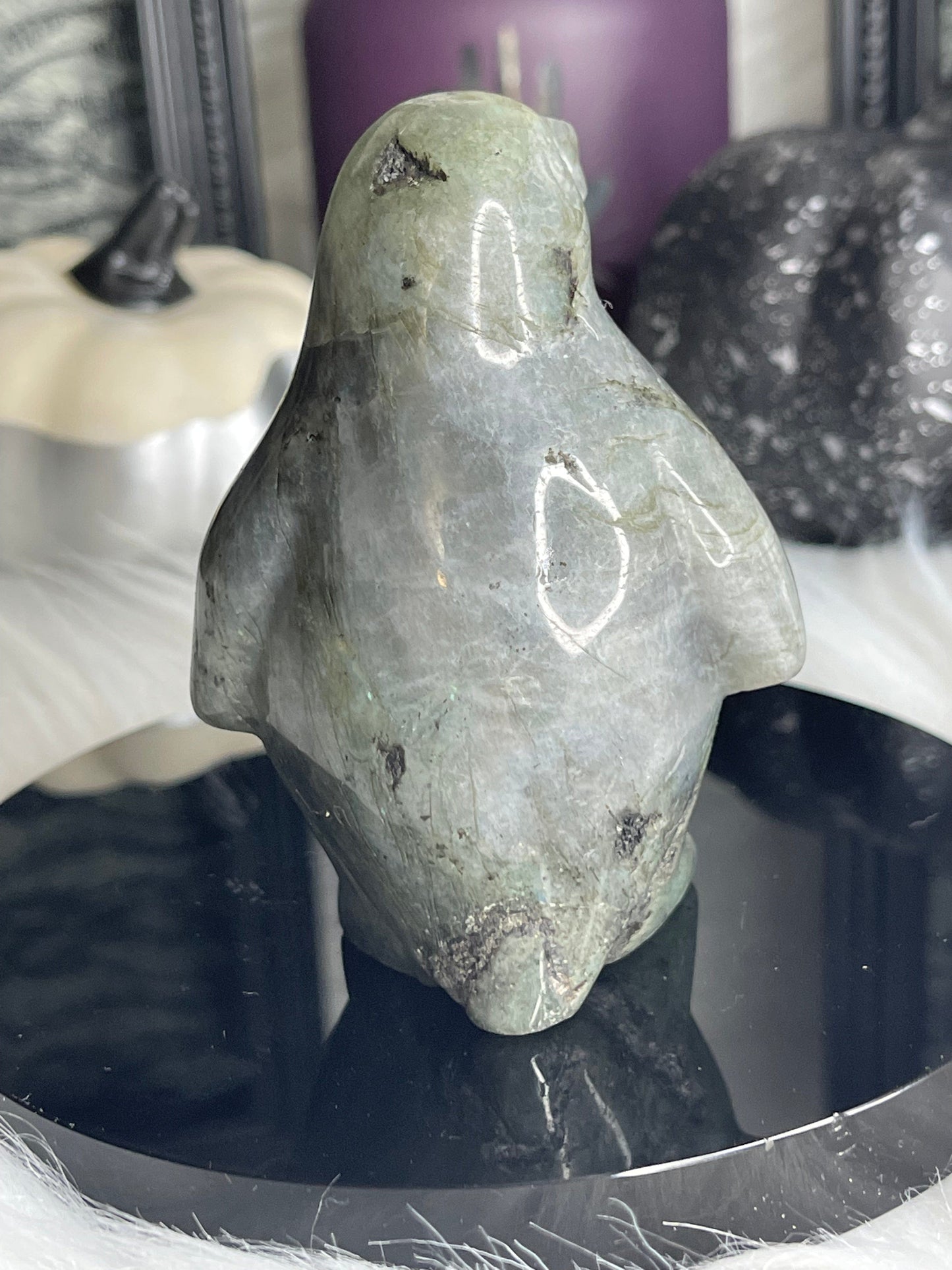 Two Twisted Souls  Crystals Labradorite Penguin crystal carving A