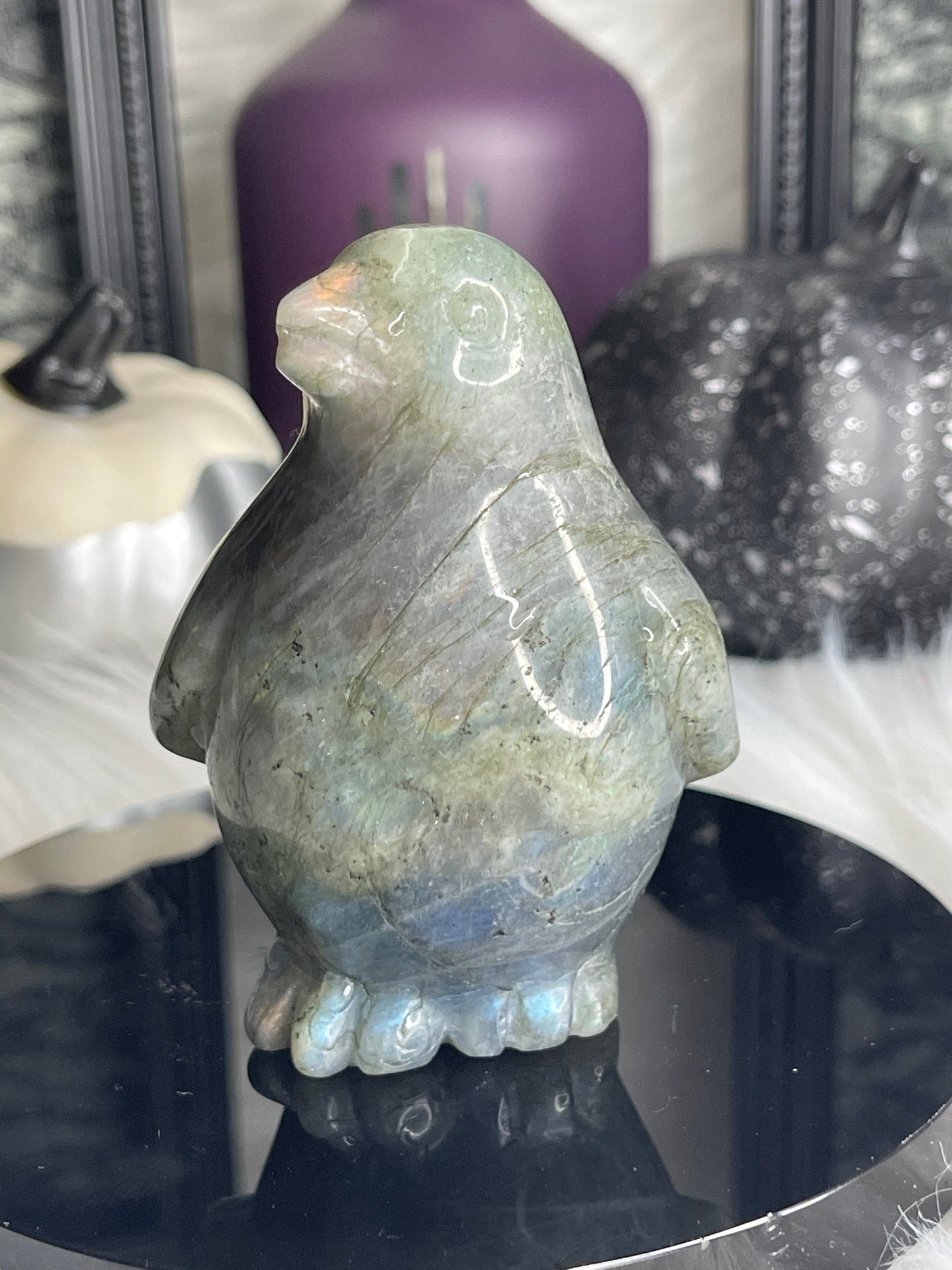 Two Twisted Souls  Crystals Labradorite Penguin crystal carving A