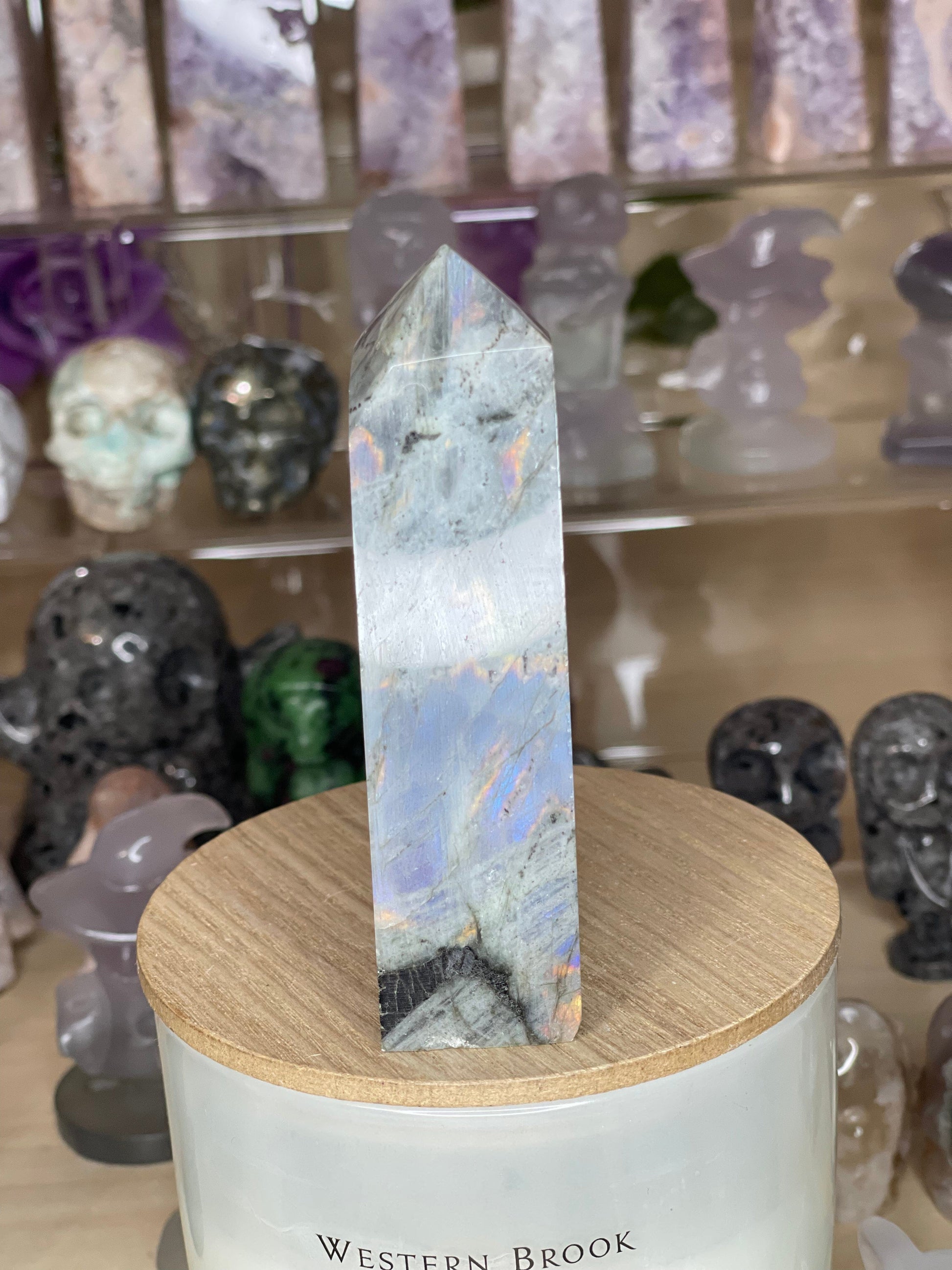 Two Twisted Souls  Crystals Labradorite Rainbow Flash Tower