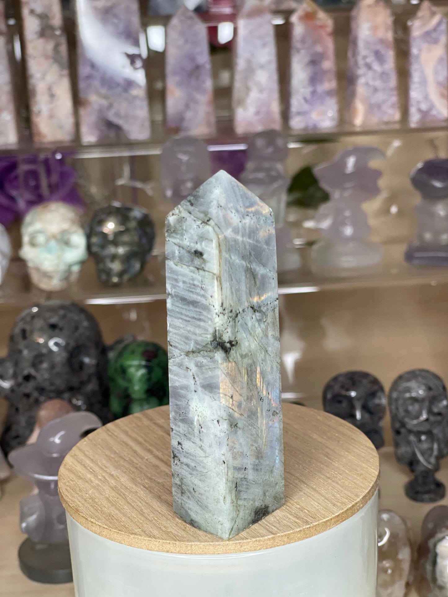 Two Twisted Souls  Crystals Labradorite Rainbow Flash Tower