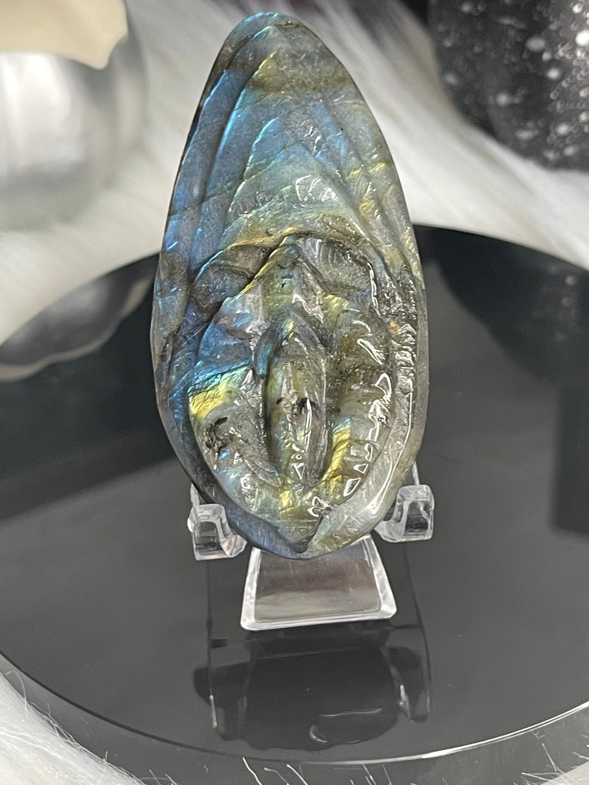 Two Twisted Souls  Crystals Labradorite Yoni crystal carving A