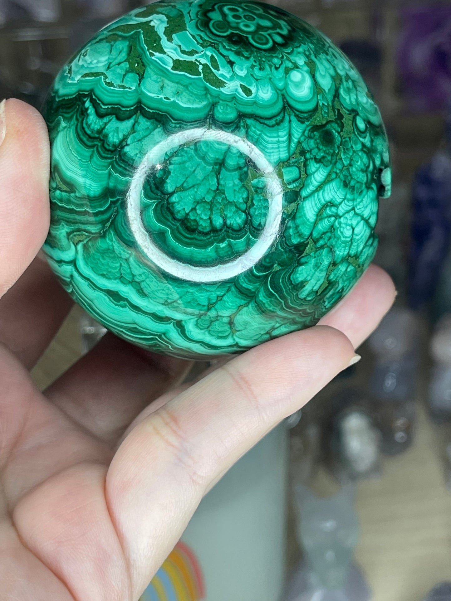 Two Twisted Souls  Crystals Malachite Sphere With Stunning Banding & Druzy