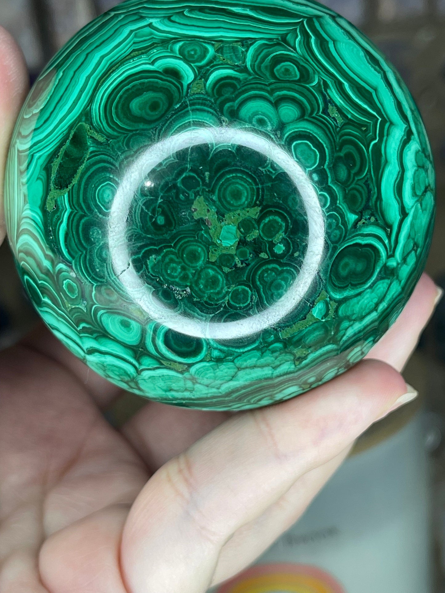 Two Twisted Souls  Crystals Malachite Sphere With Stunning Banding & Druzy