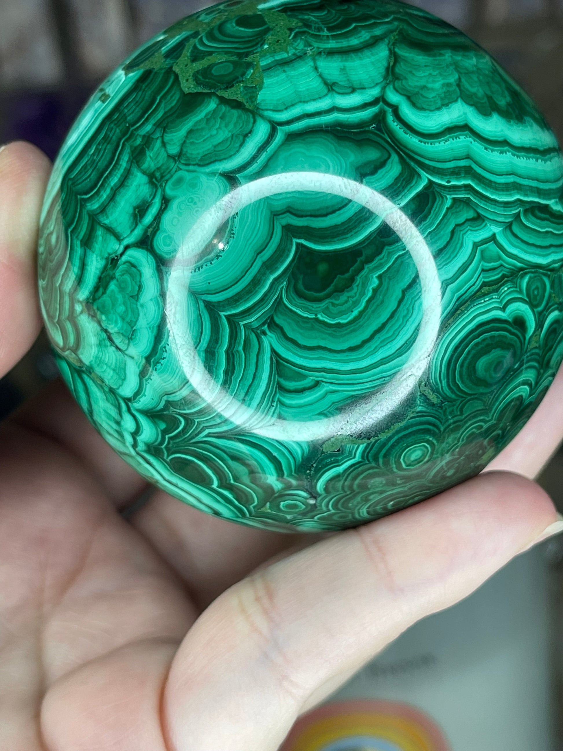 Two Twisted Souls  Crystals Malachite Sphere With Stunning Banding & Druzy