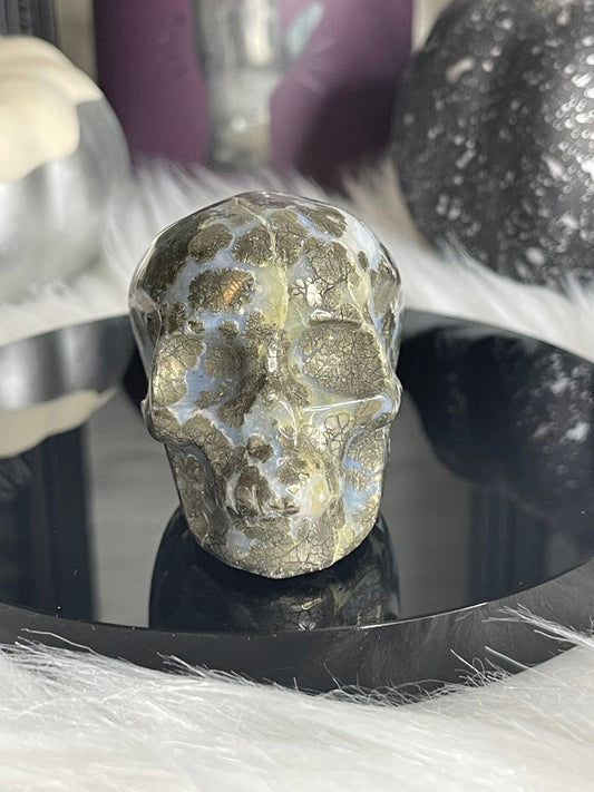 Two Twisted Souls  Crystals Marcasite Skull Carving