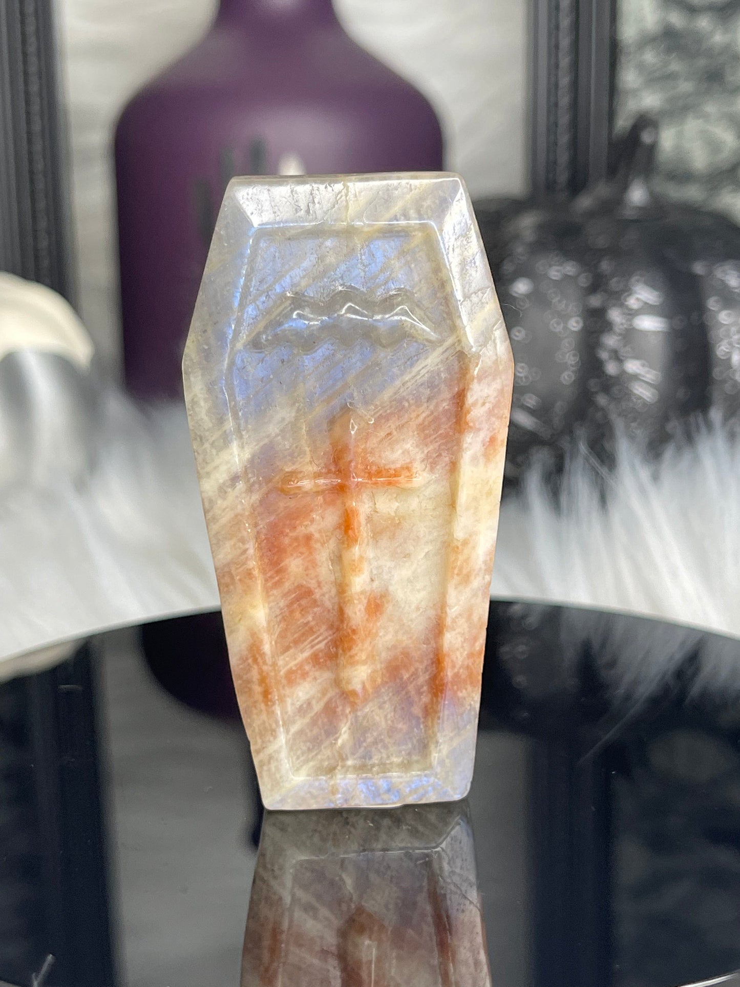 Two Twisted Souls  Crystals Moonstone Coffin with Sunstone D