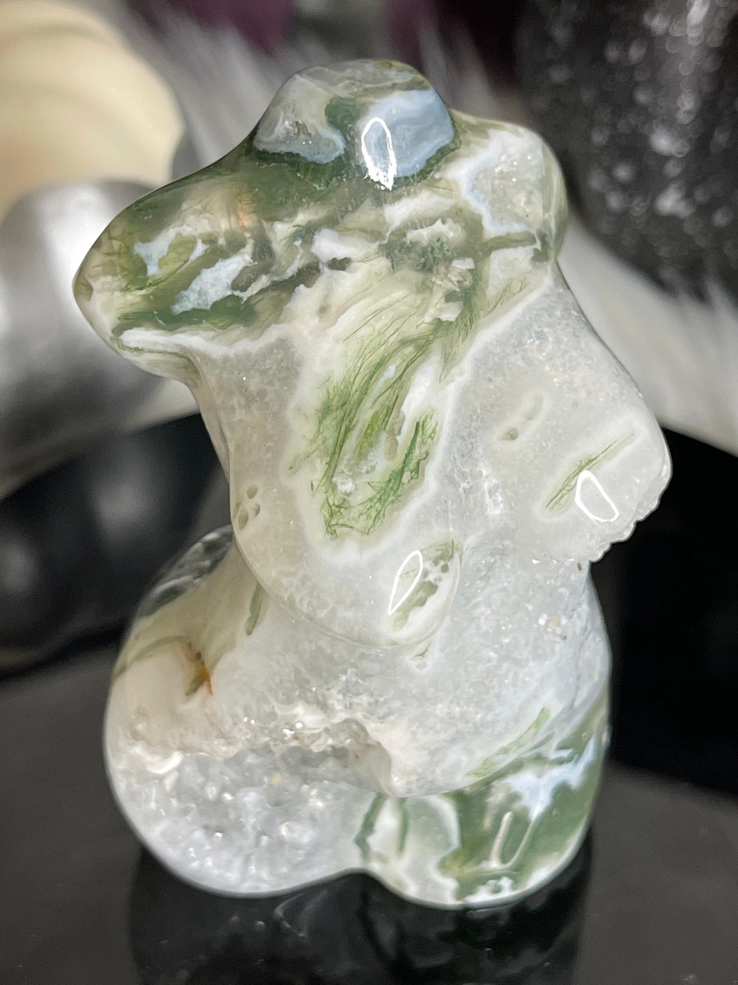 Two Twisted Souls  Crystals Moss Agate Goddess Body A