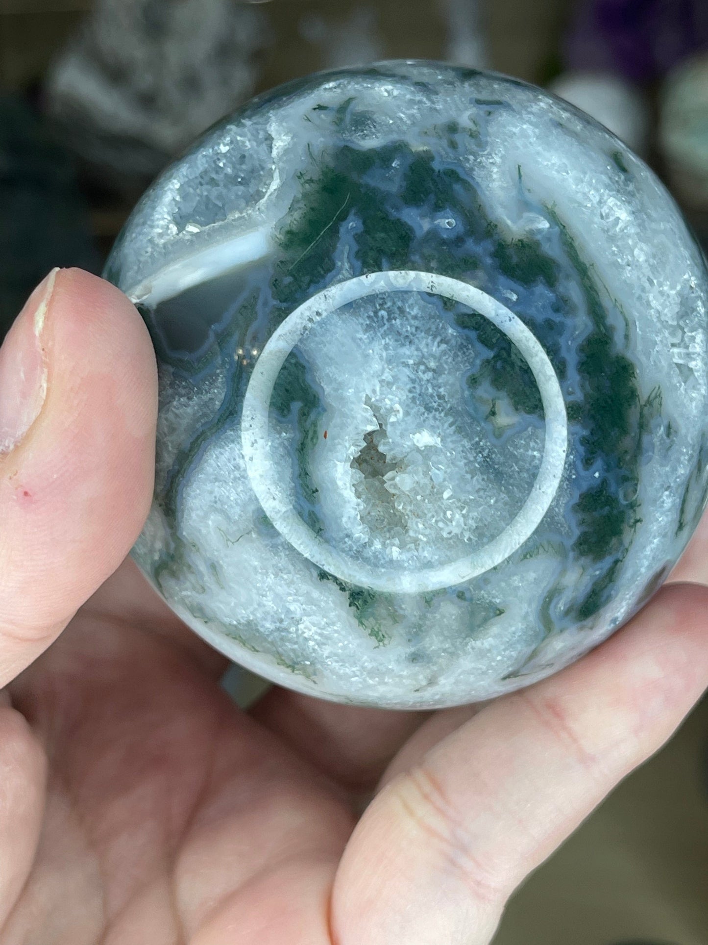 Two Twisted Souls  Crystals Moss Agate Sphere N