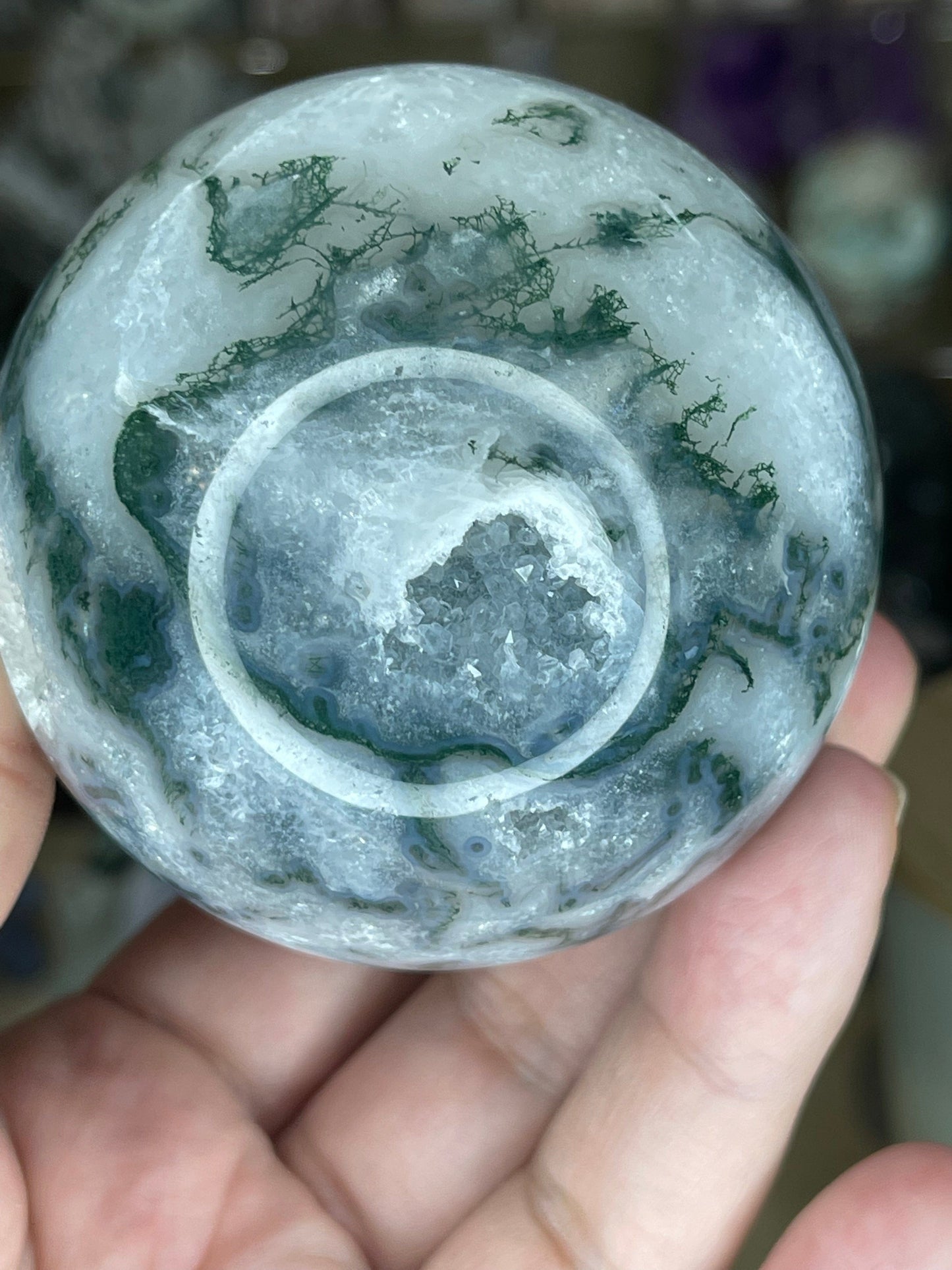 Two Twisted Souls  Crystals Moss Agate Sphere N