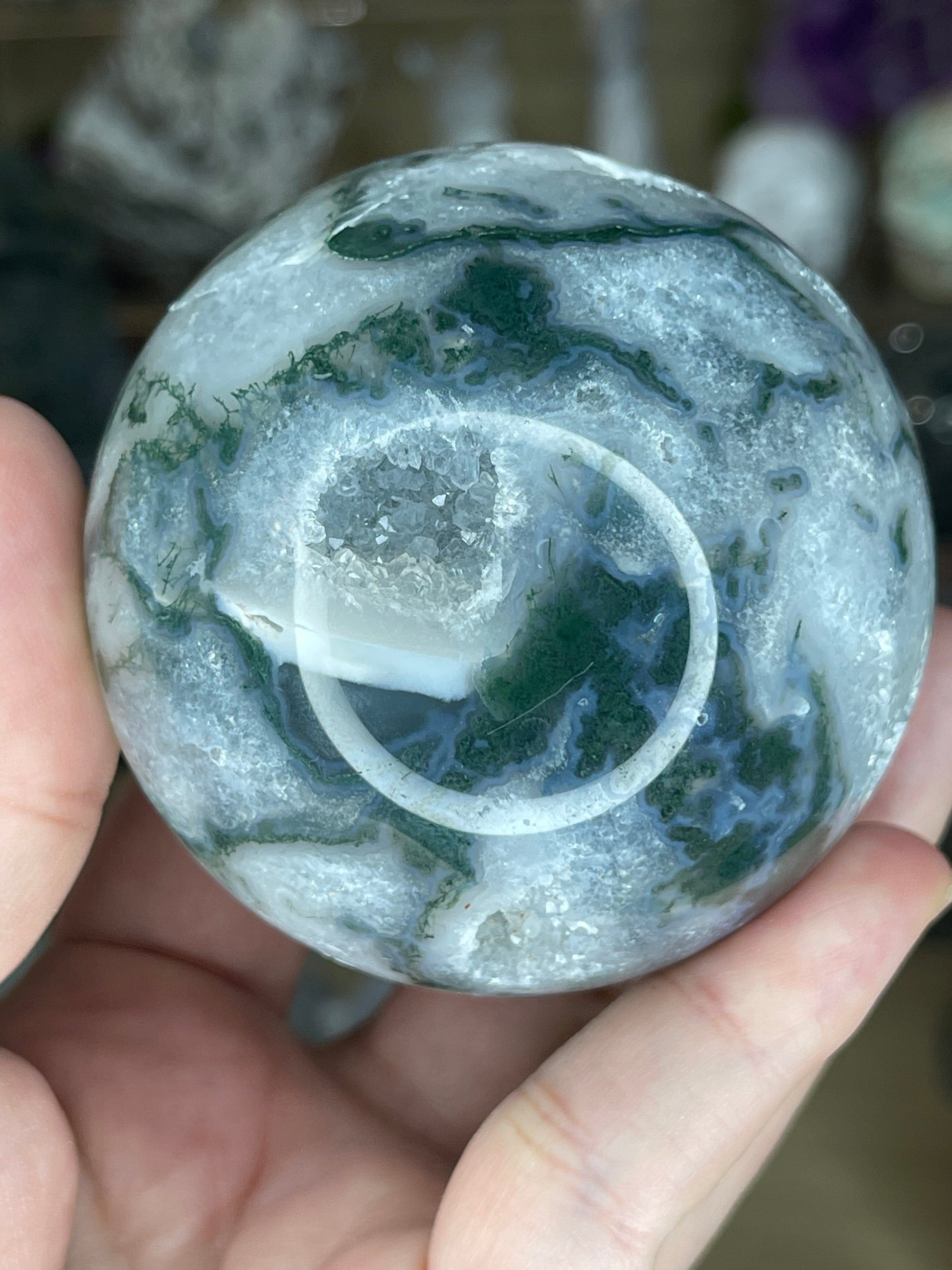 Two Twisted Souls  Crystals Moss Agate Sphere N