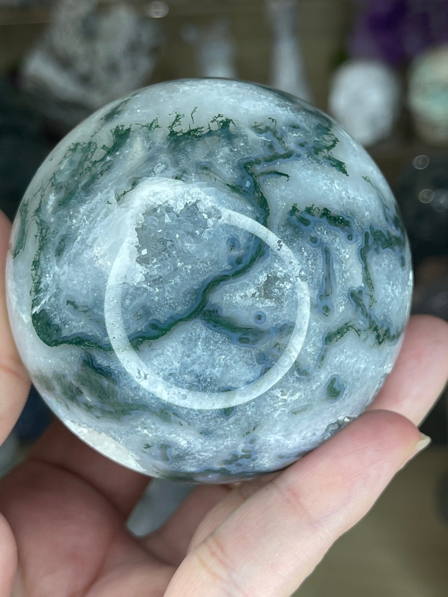 Two Twisted Souls  Crystals Moss Agate Sphere N