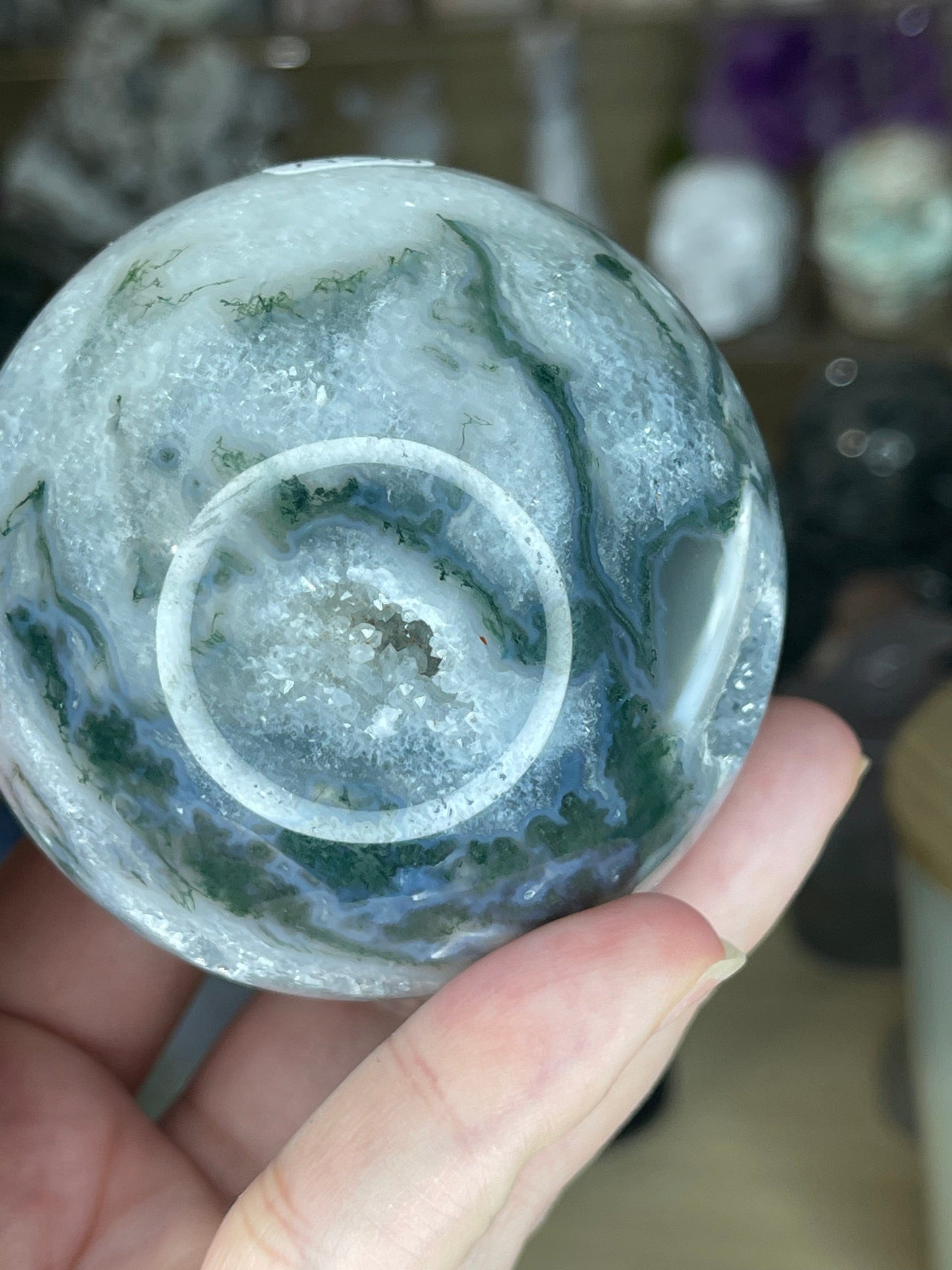 Two Twisted Souls  Crystals Moss Agate Sphere N