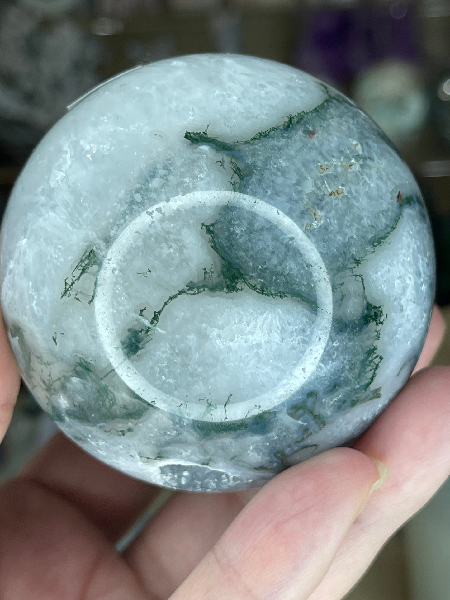 Two Twisted Souls  Crystals Moss Agate Sphere N