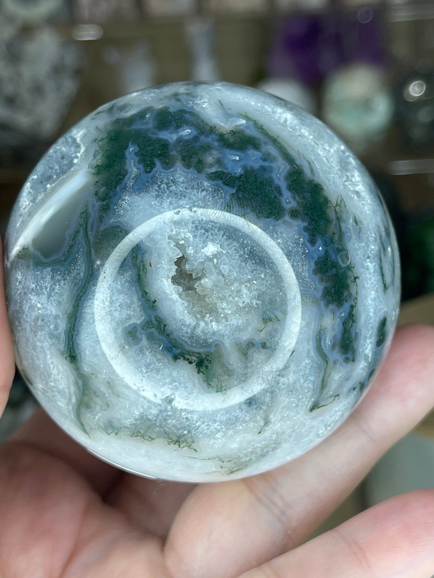 Two Twisted Souls  Crystals Moss Agate Sphere N