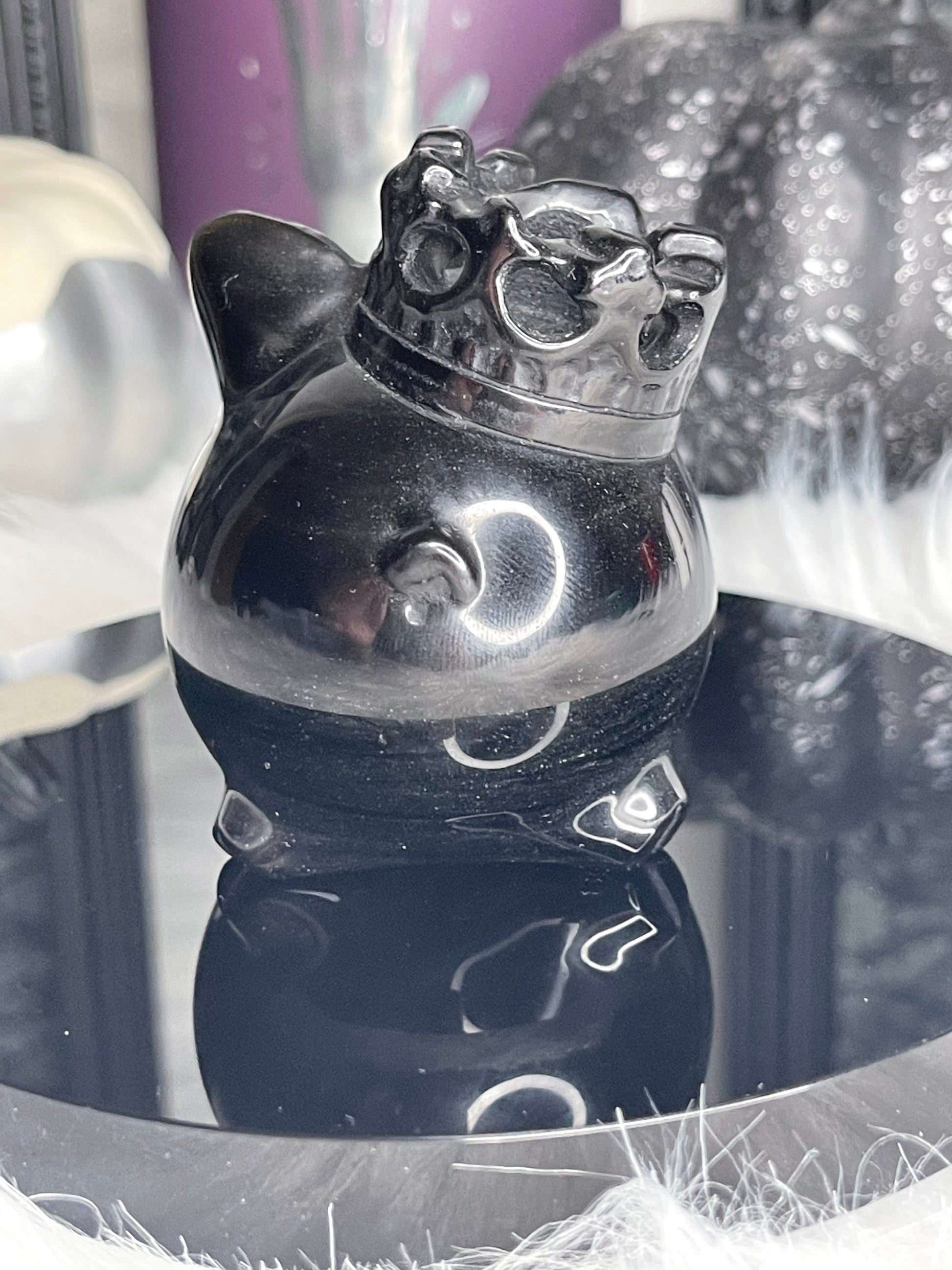 Two Twisted Souls  Crystals Obsidian Pig Carving A