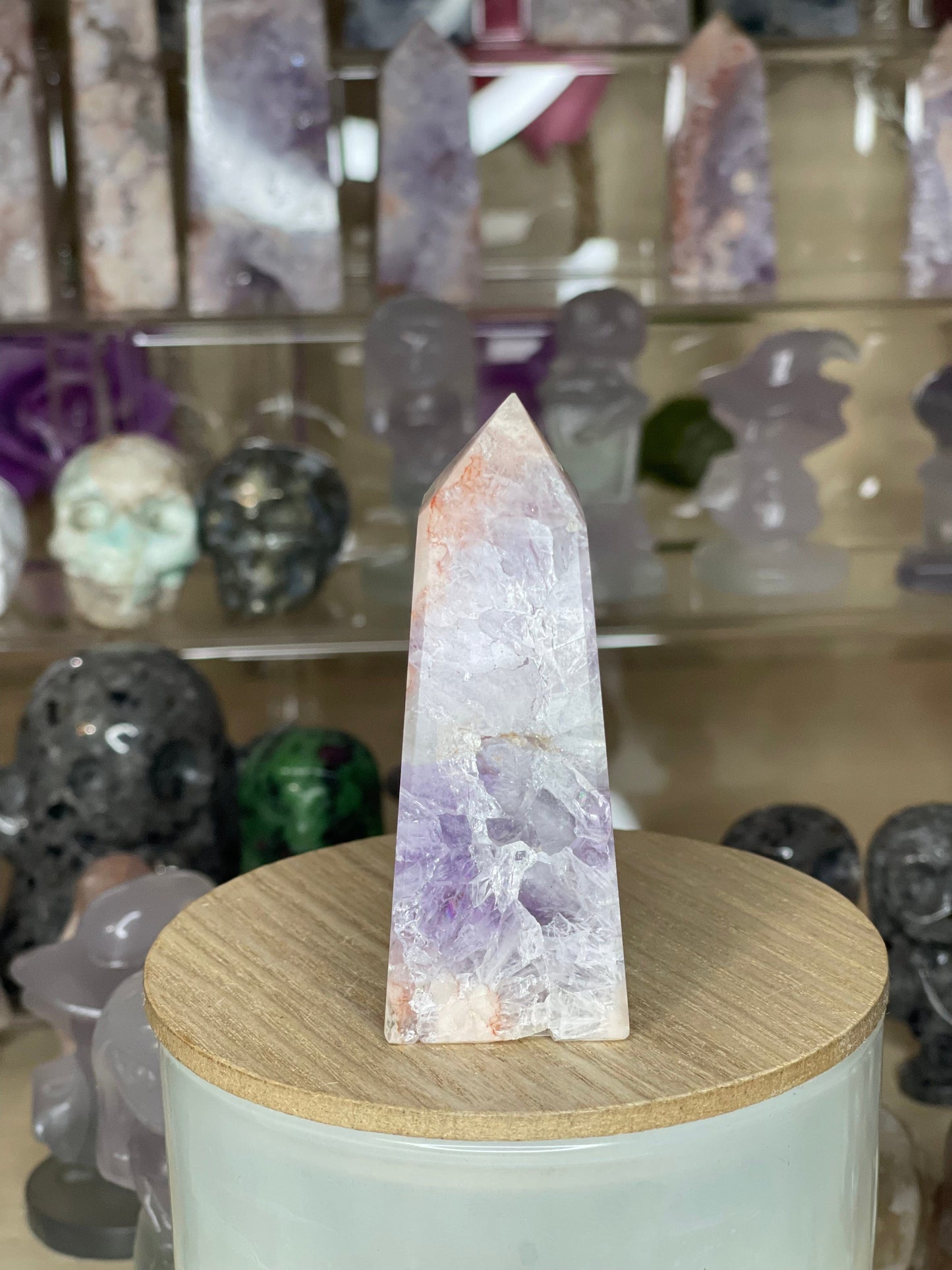 Two Twisted Souls  Crystals Pink Amethyst crystal tower AI