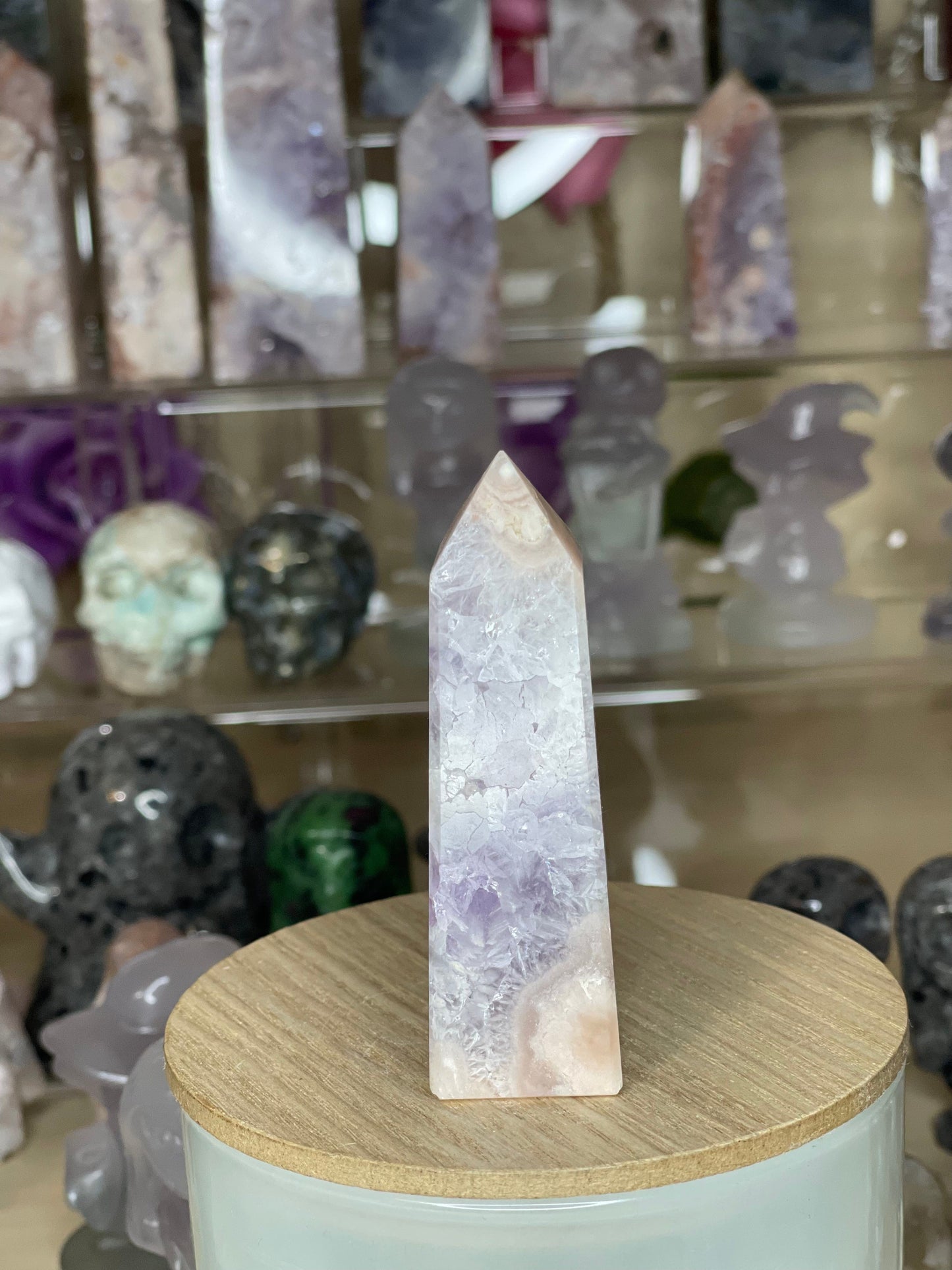 Two Twisted Souls  Crystals Pink Amethyst crystal tower AI