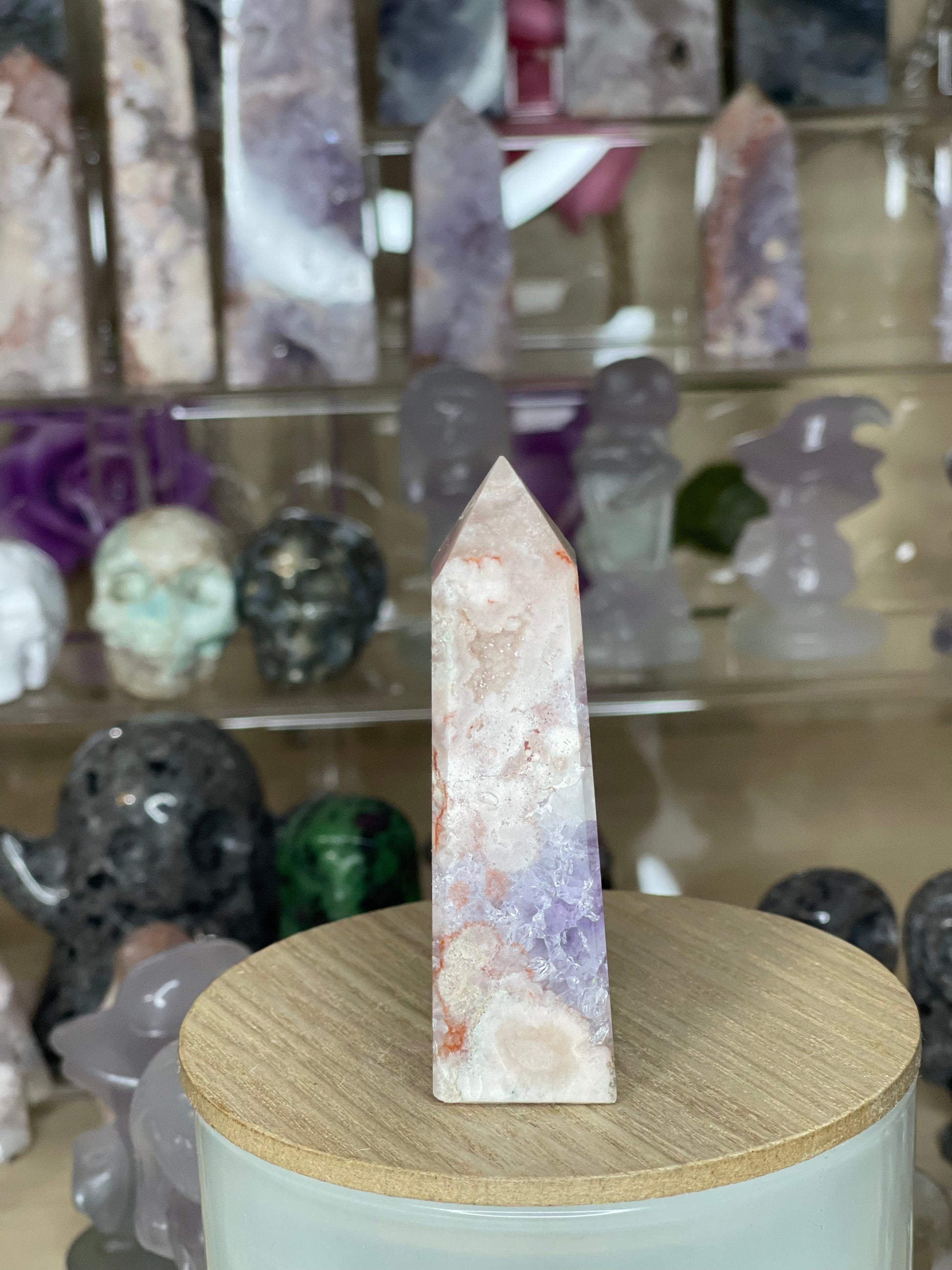 Two Twisted Souls  Crystals Pink Amethyst crystal tower AI