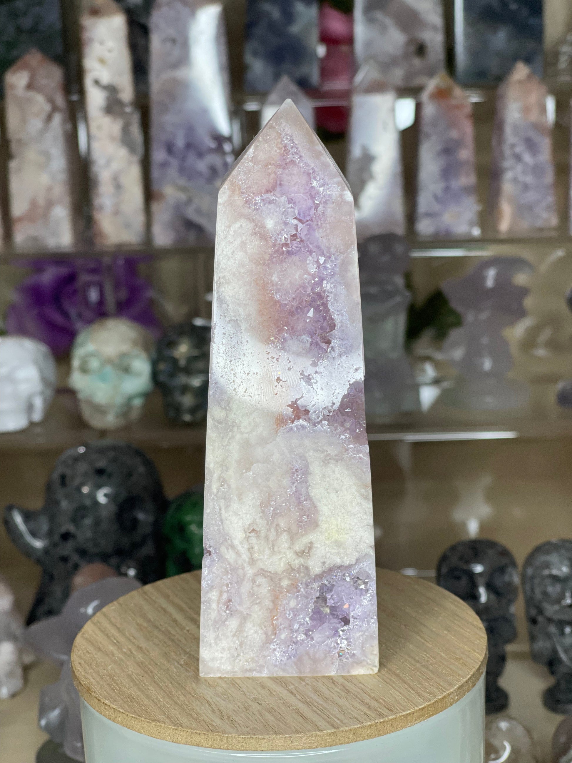 Two Twisted Souls  Crystals Pink Amethyst crystal tower PO