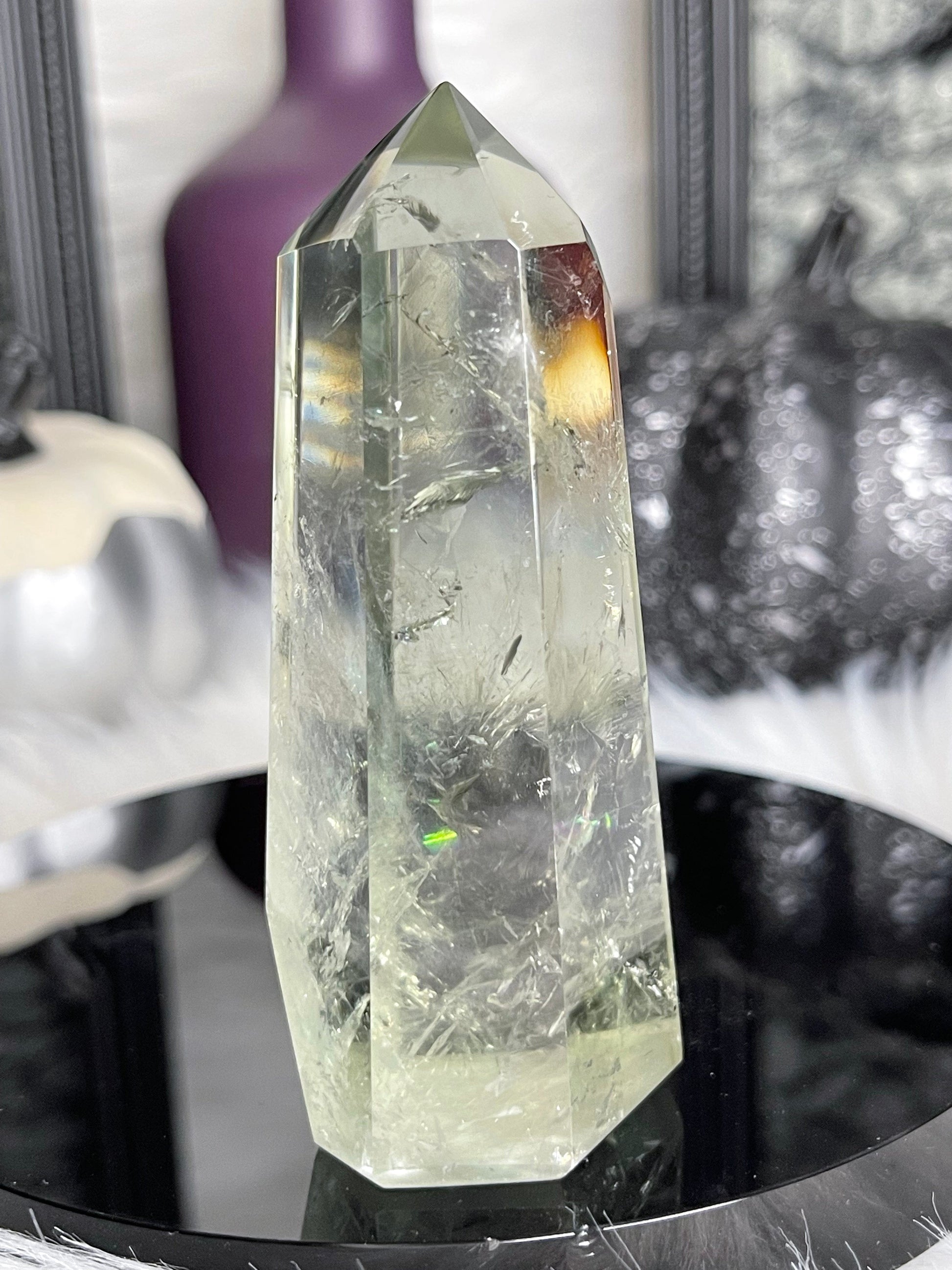 Two Twisted Souls  Crystals Prasiolite Tower With Rainbows High Quality E