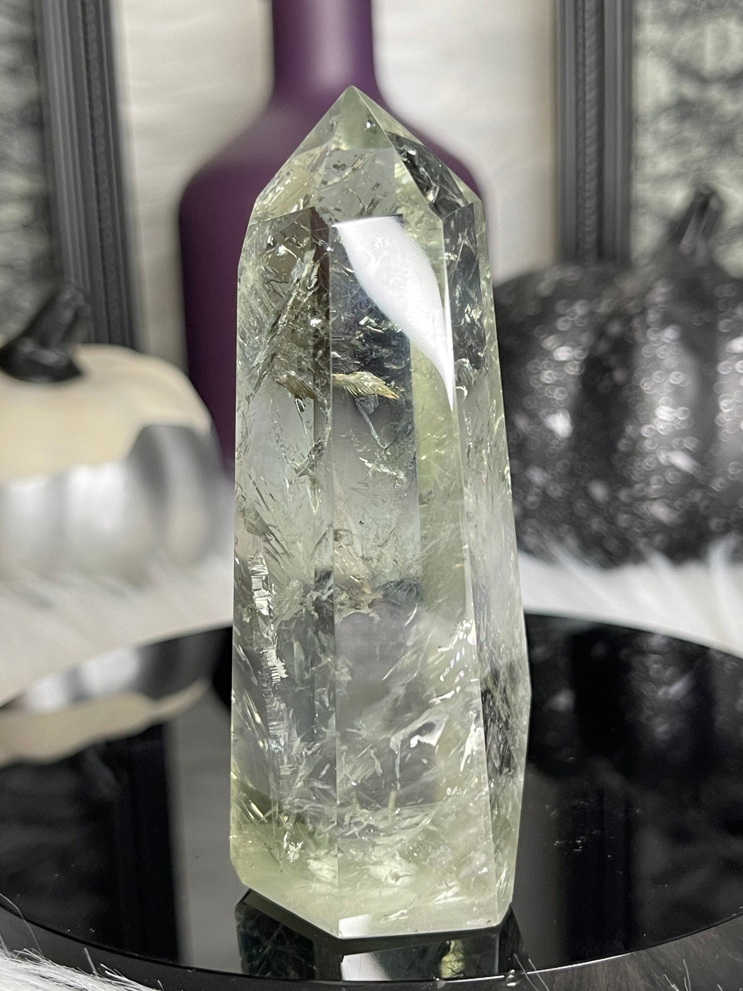 Two Twisted Souls  Crystals Prasiolite Tower With Rainbows High Quality E