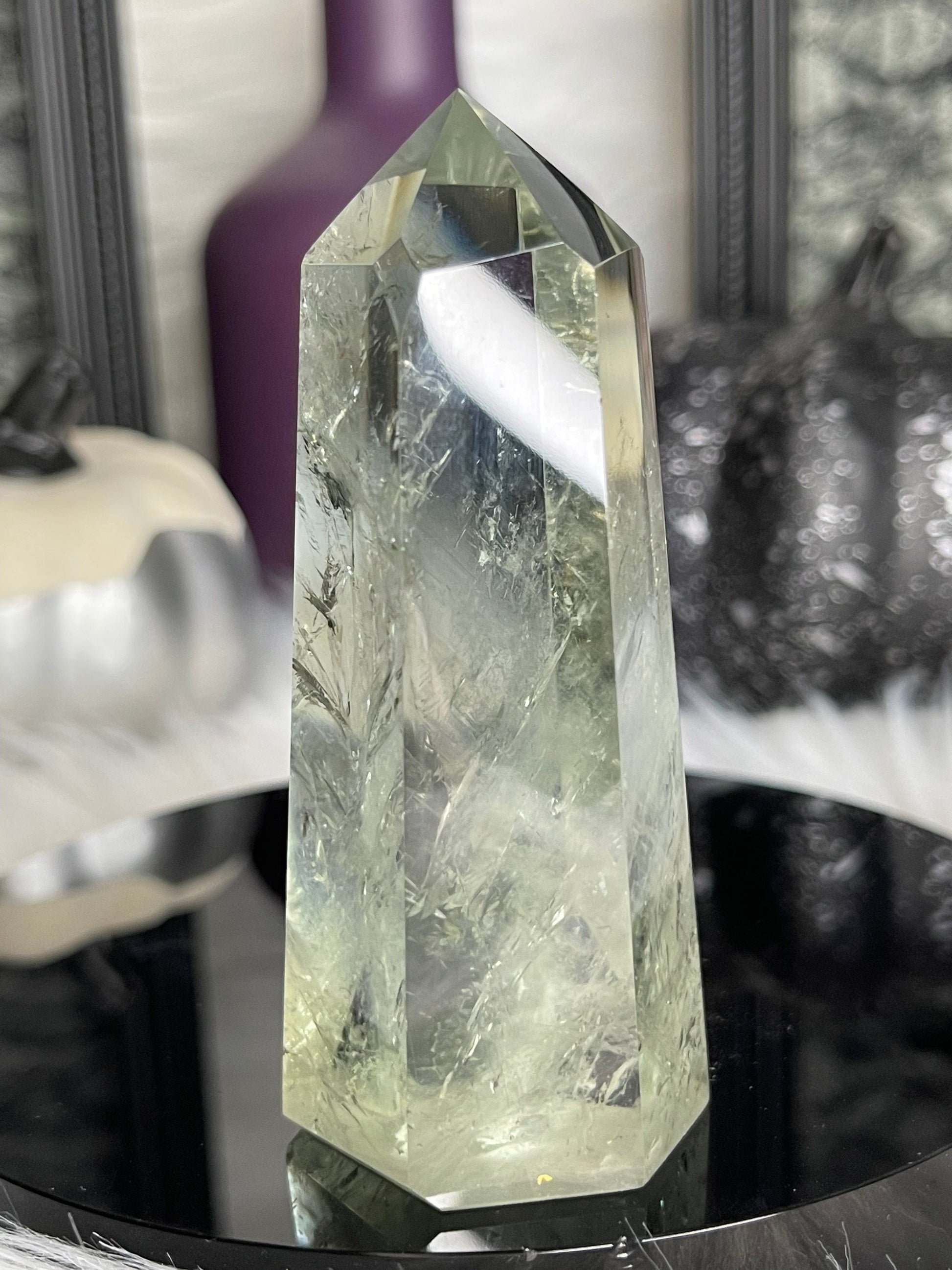 Two Twisted Souls  Crystals Prasiolite Tower With Rainbows High Quality E