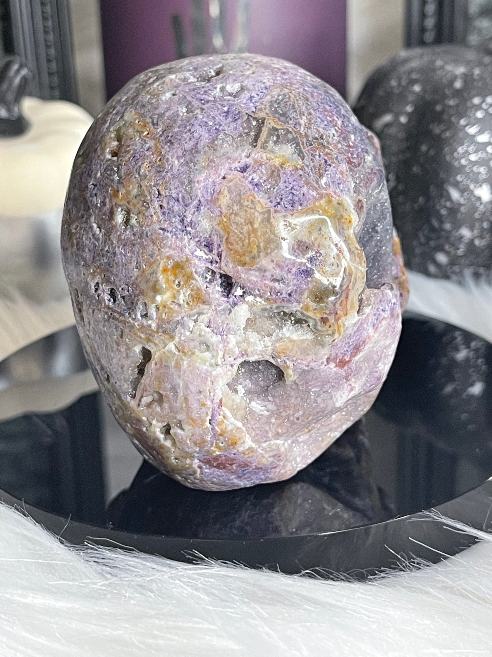 Two Twisted Souls  Crystals Purple Sphalerite Skull With Druzy