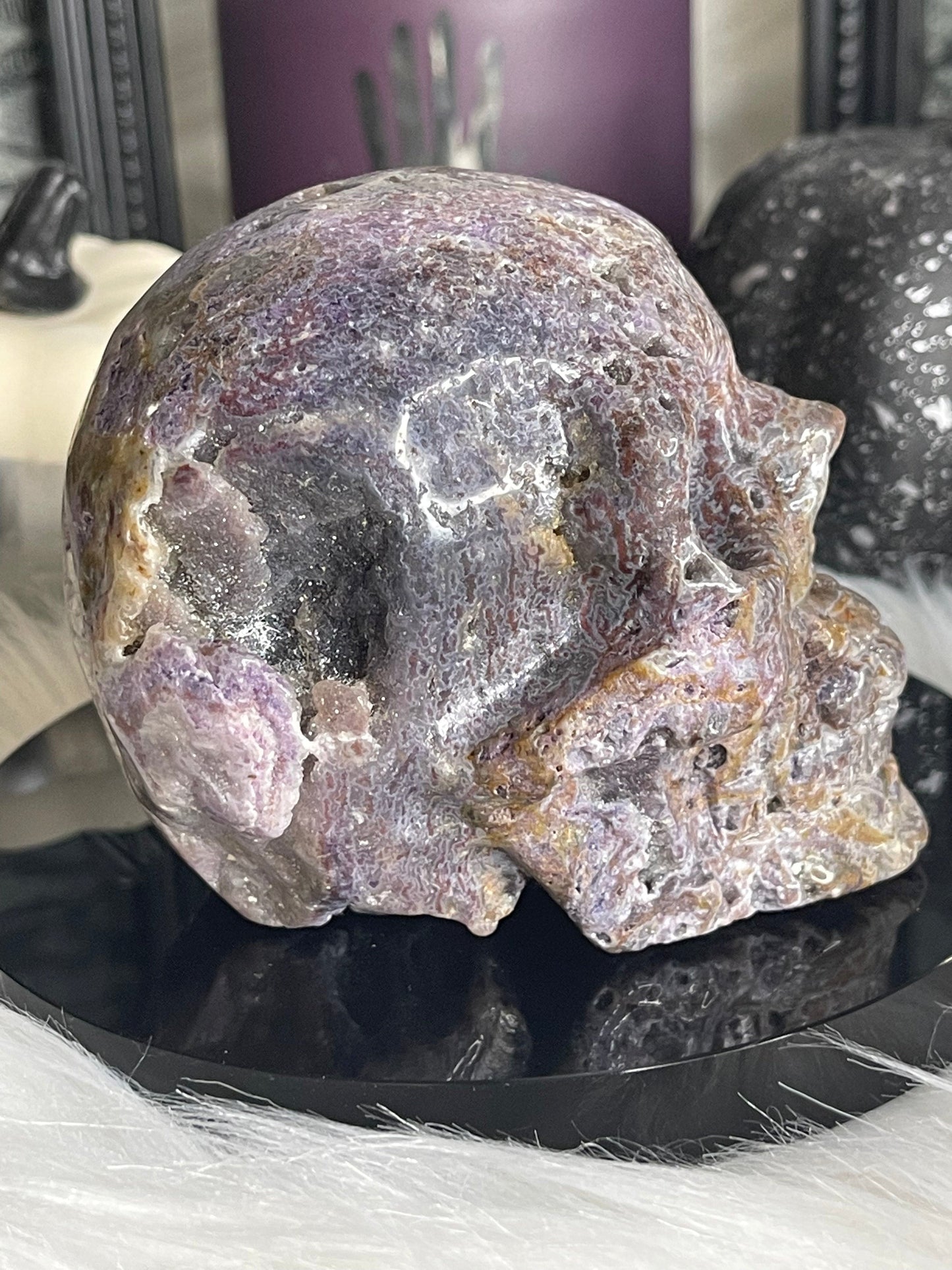 Two Twisted Souls  Crystals Purple Sphalerite Skull With Druzy