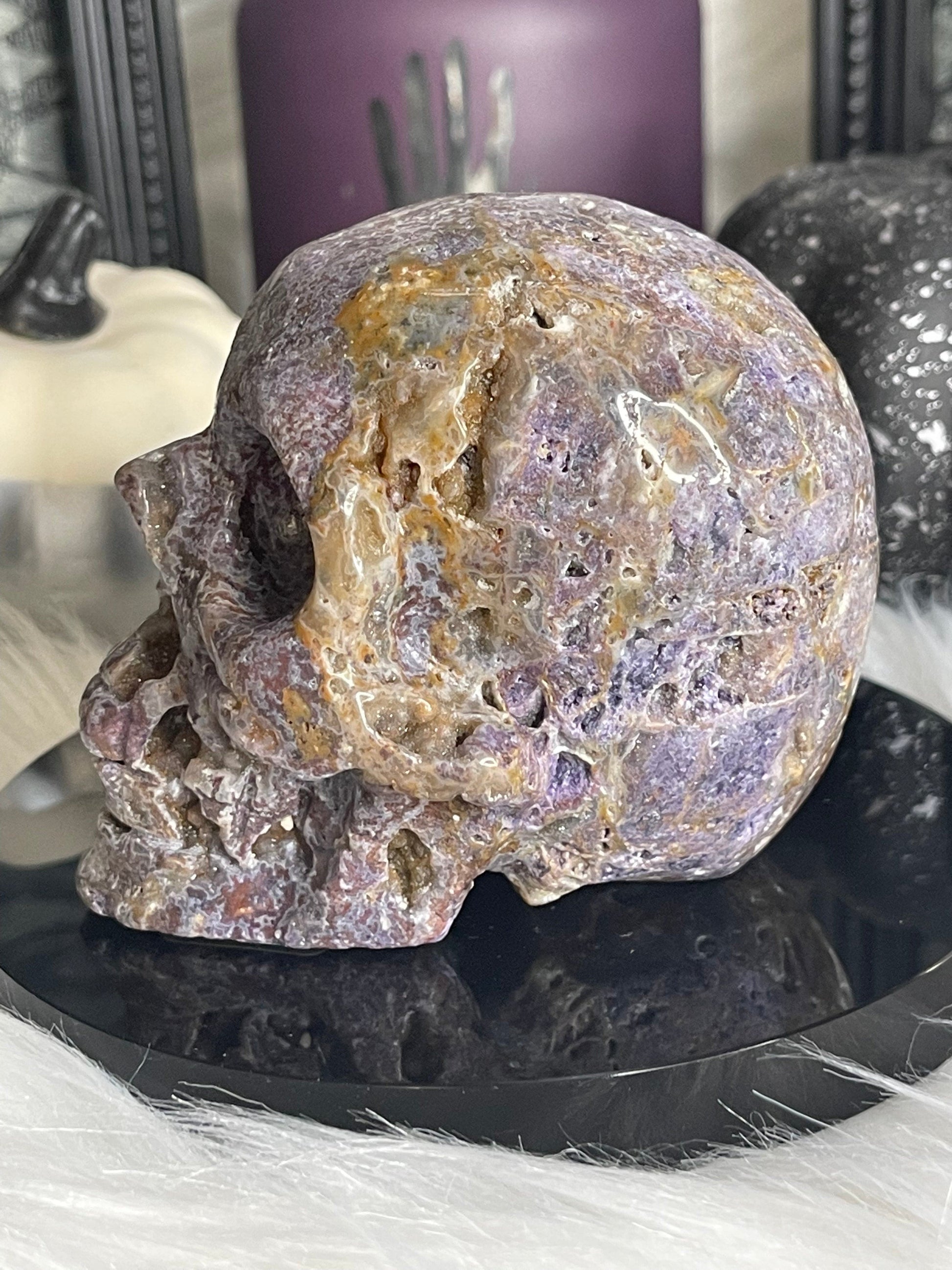 Two Twisted Souls  Crystals Purple Sphalerite Skull With Druzy